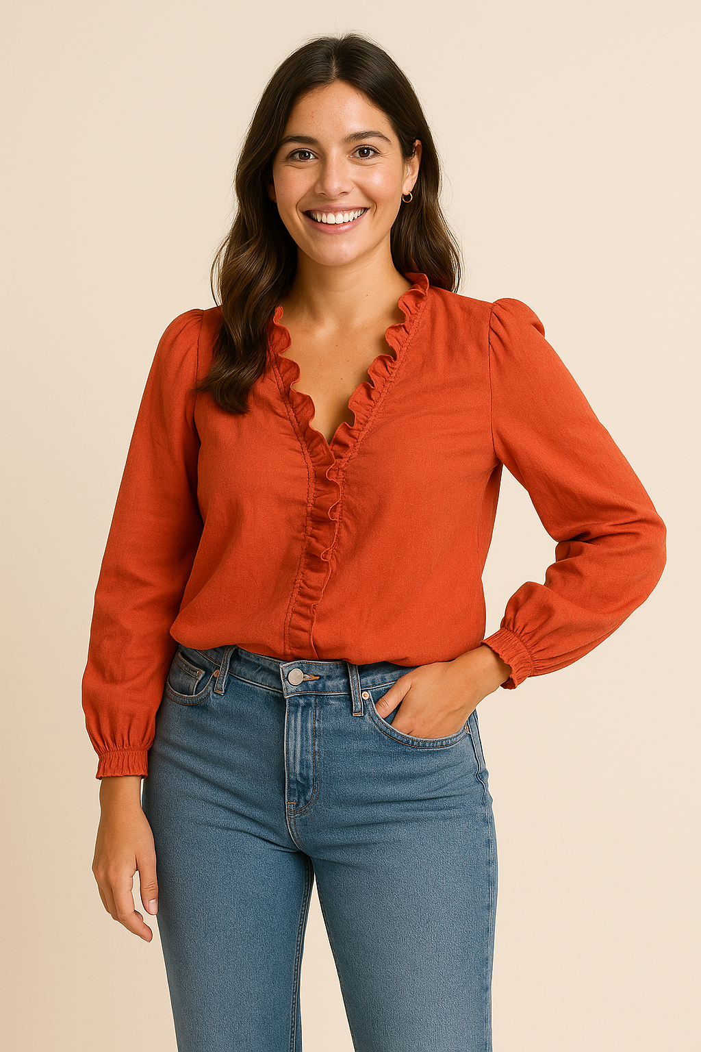 WILHELM | Damen Bluse mit Rüschen und V-Ausschnitt für Büro & Freizeit