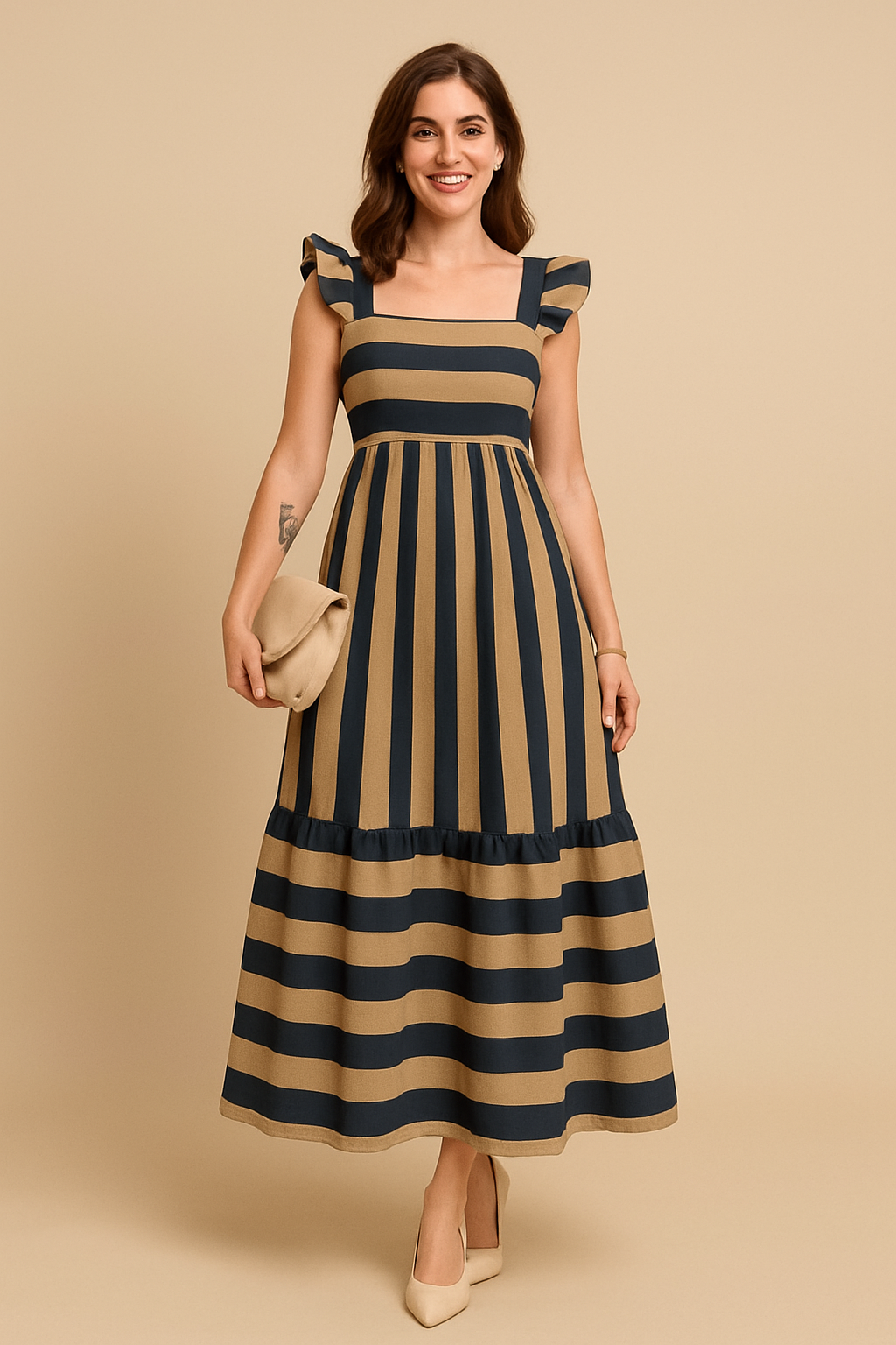 WILHELM | Sommerliches Damen Maxikleid gestreift mit Volantträgern