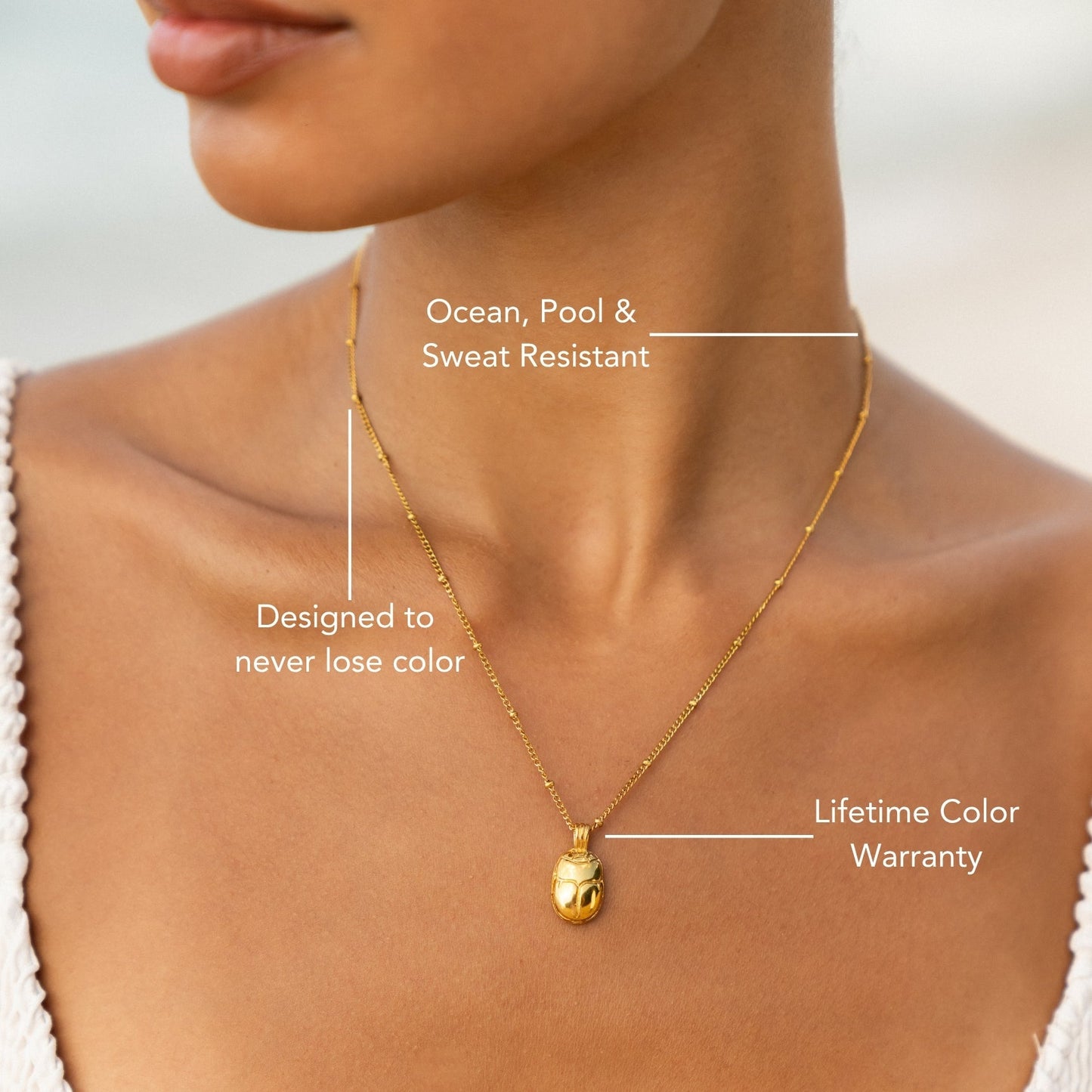 Damen Halskette Gold Skarabäus Anhänger mit grünem Zirkonia Edelstahl wasserfest Schmuck Produktbeschreibung: