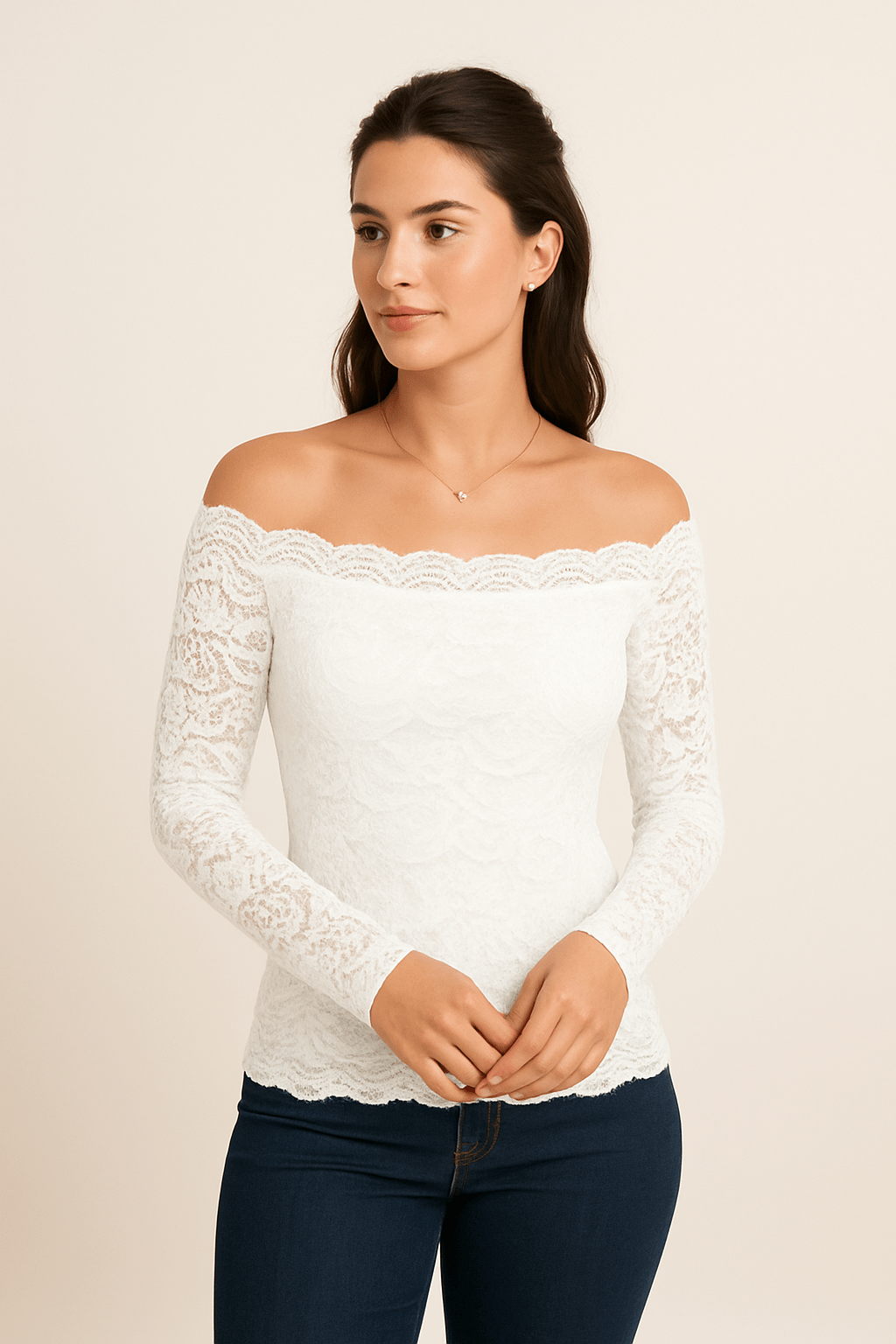 WILHELM | Festliche Damen Bluse mit Spitzenakzent und figurbetontem Schnitt