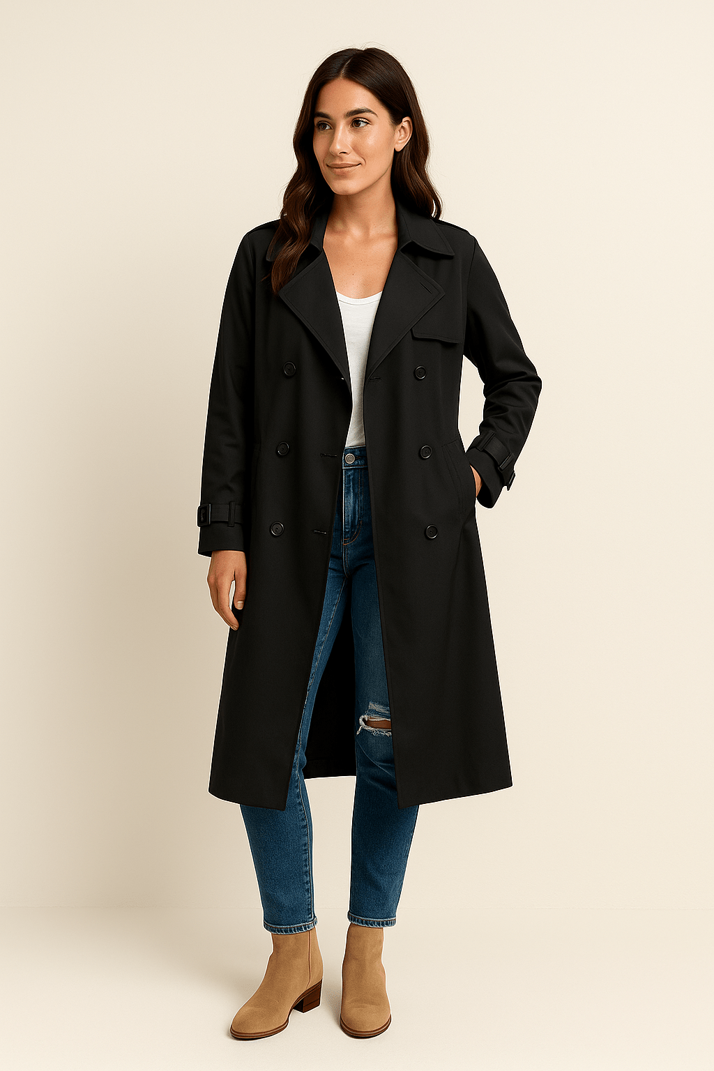 WILHELM | Damen Atmungsaktiver Trenchcoat lang mit tailliertem Schnitt