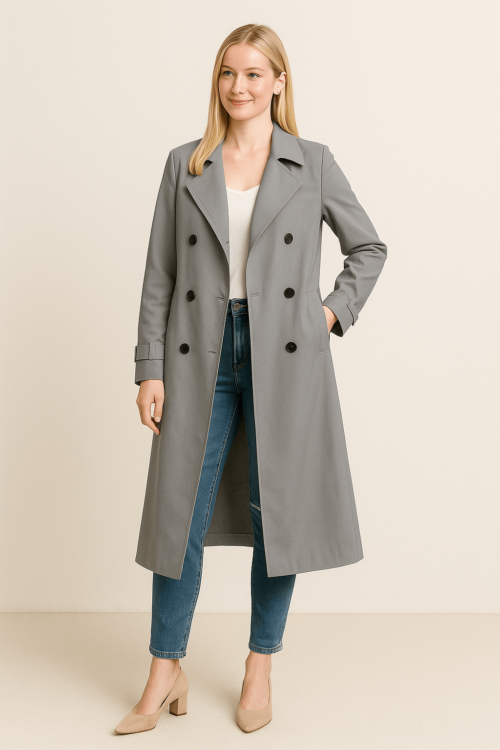 WILHELM | Damen Atmungsaktiver Trenchcoat lang mit tailliertem Schnitt