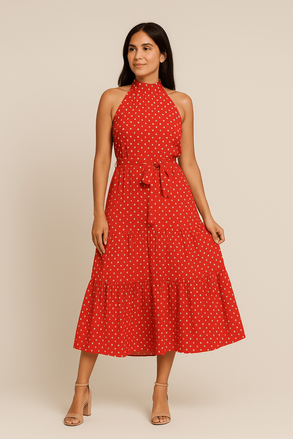 WILHELM | Festliches, atmungsaktives Damen Maxikleid mit Punktemuster