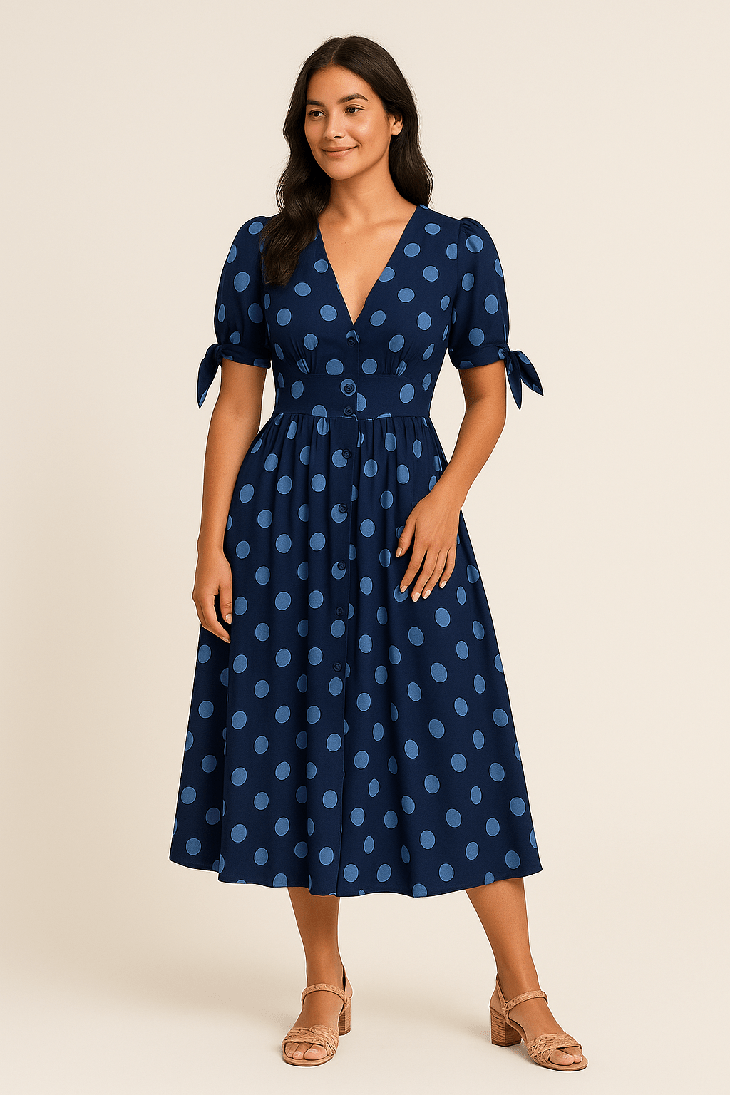 WILHELM | Damen Midikleid luftig-leicht mit Punkten und Bindegürtel