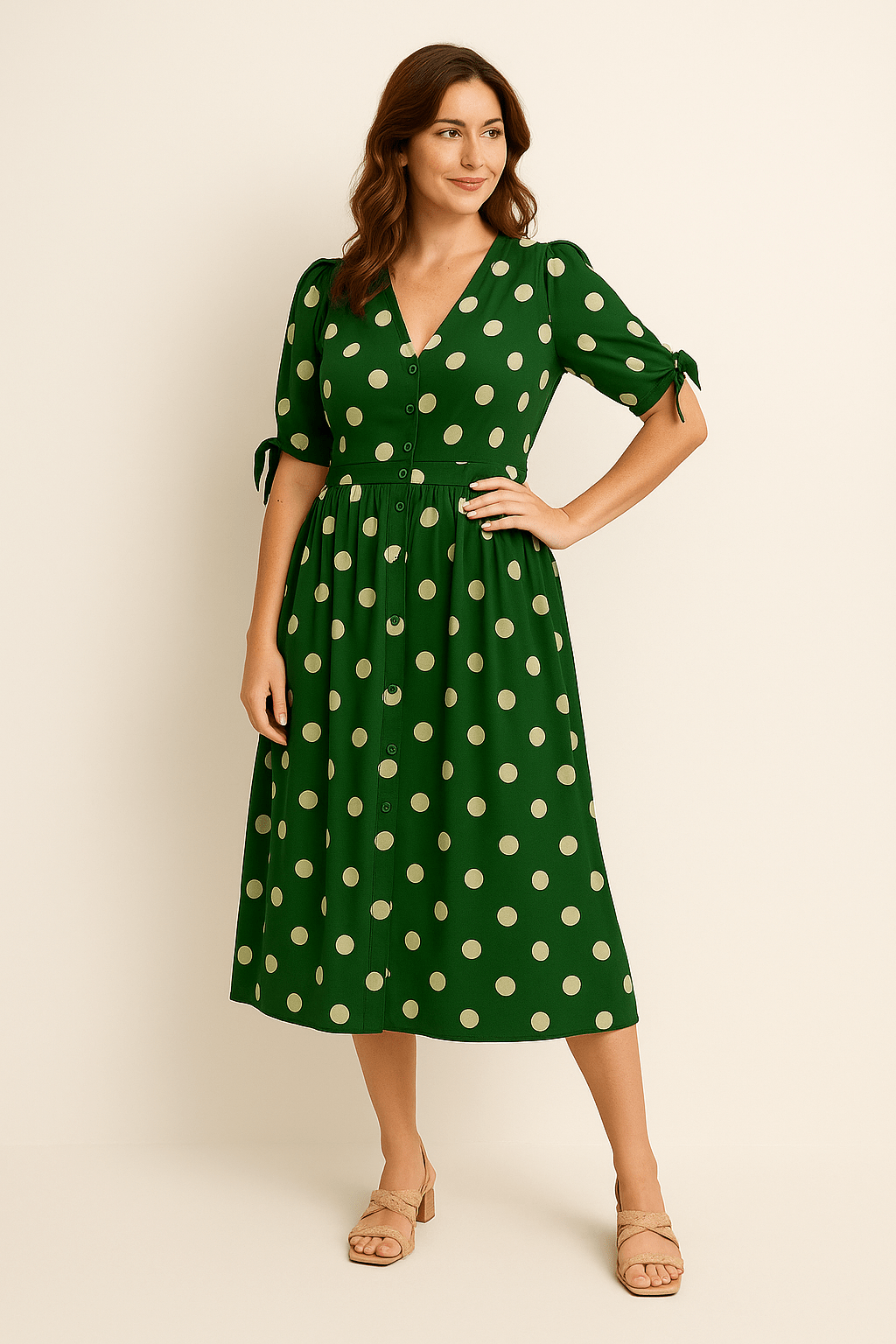 WILHELM | Damen Midikleid luftig-leicht mit Punkten und Bindegürtel