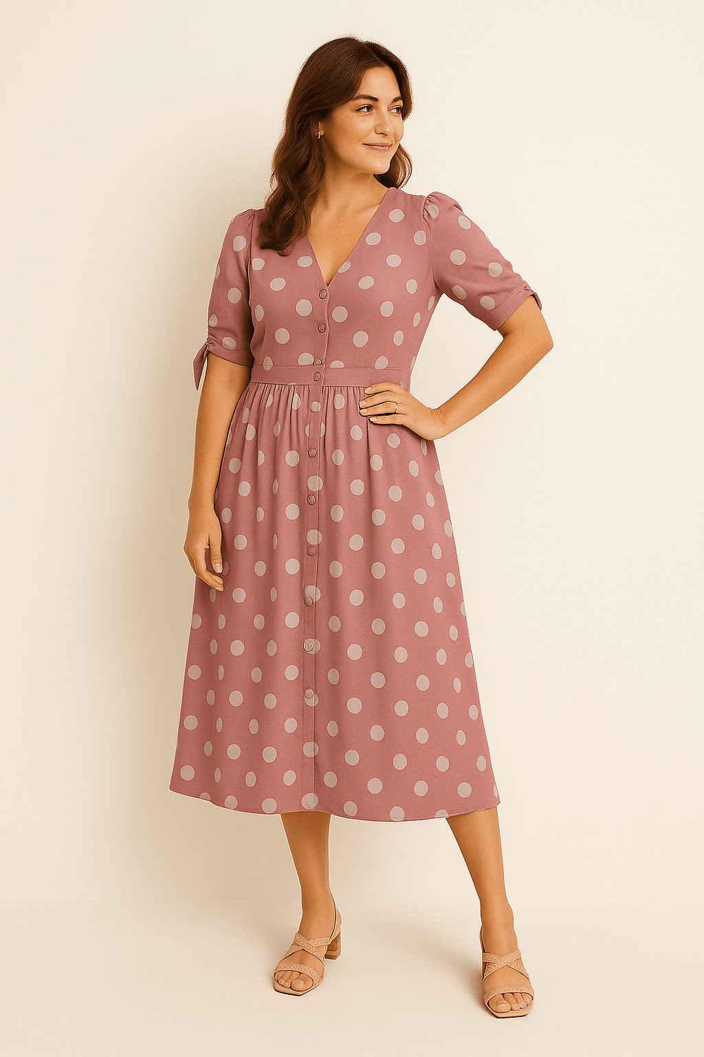 WILHELM | Damen Midikleid luftig-leicht mit Punkten und Bindegürtel
