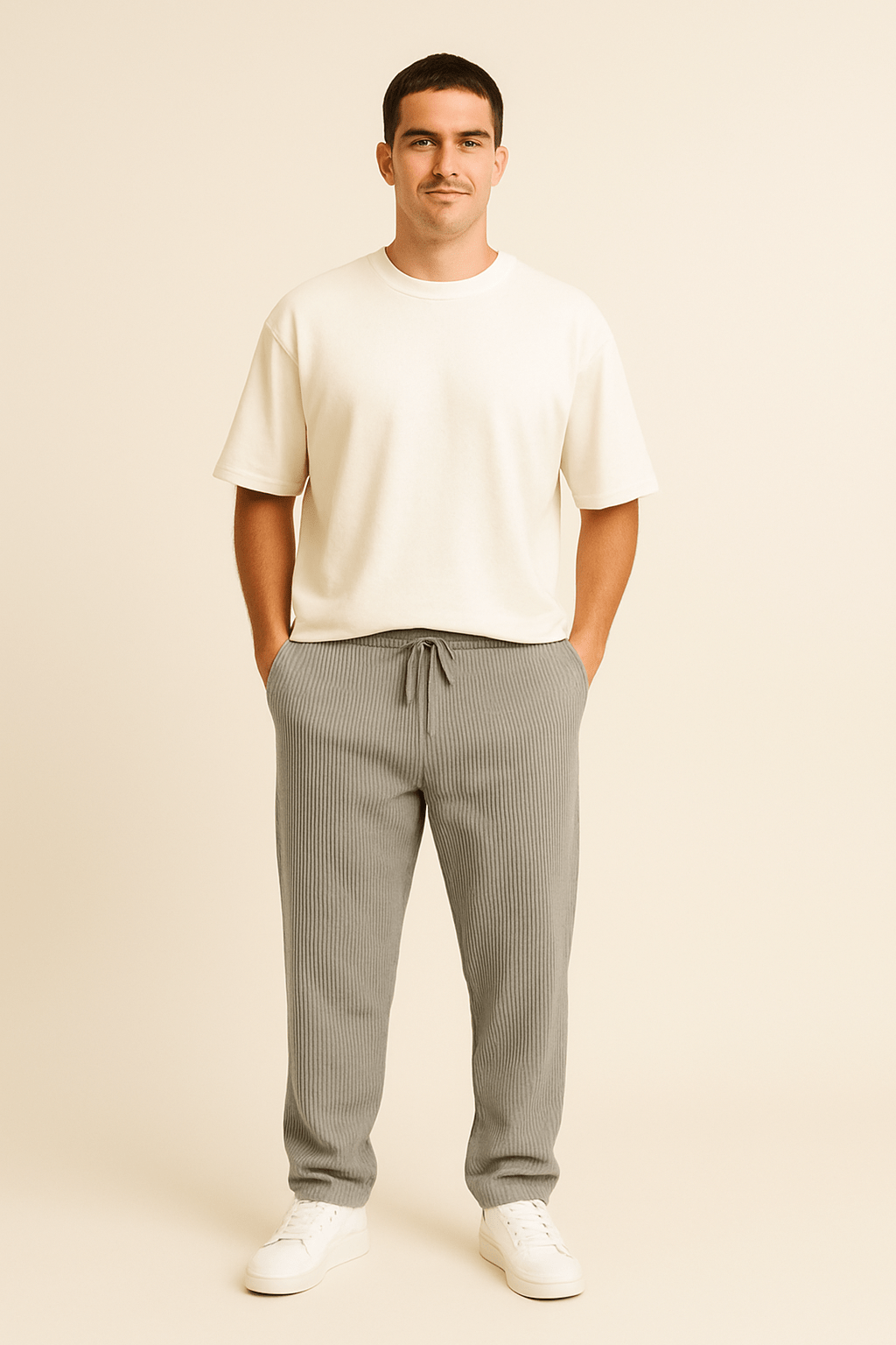 WILHELM | Herren Hose in Rippstruktur mit lockerem Schnitt und flexiblem Bund