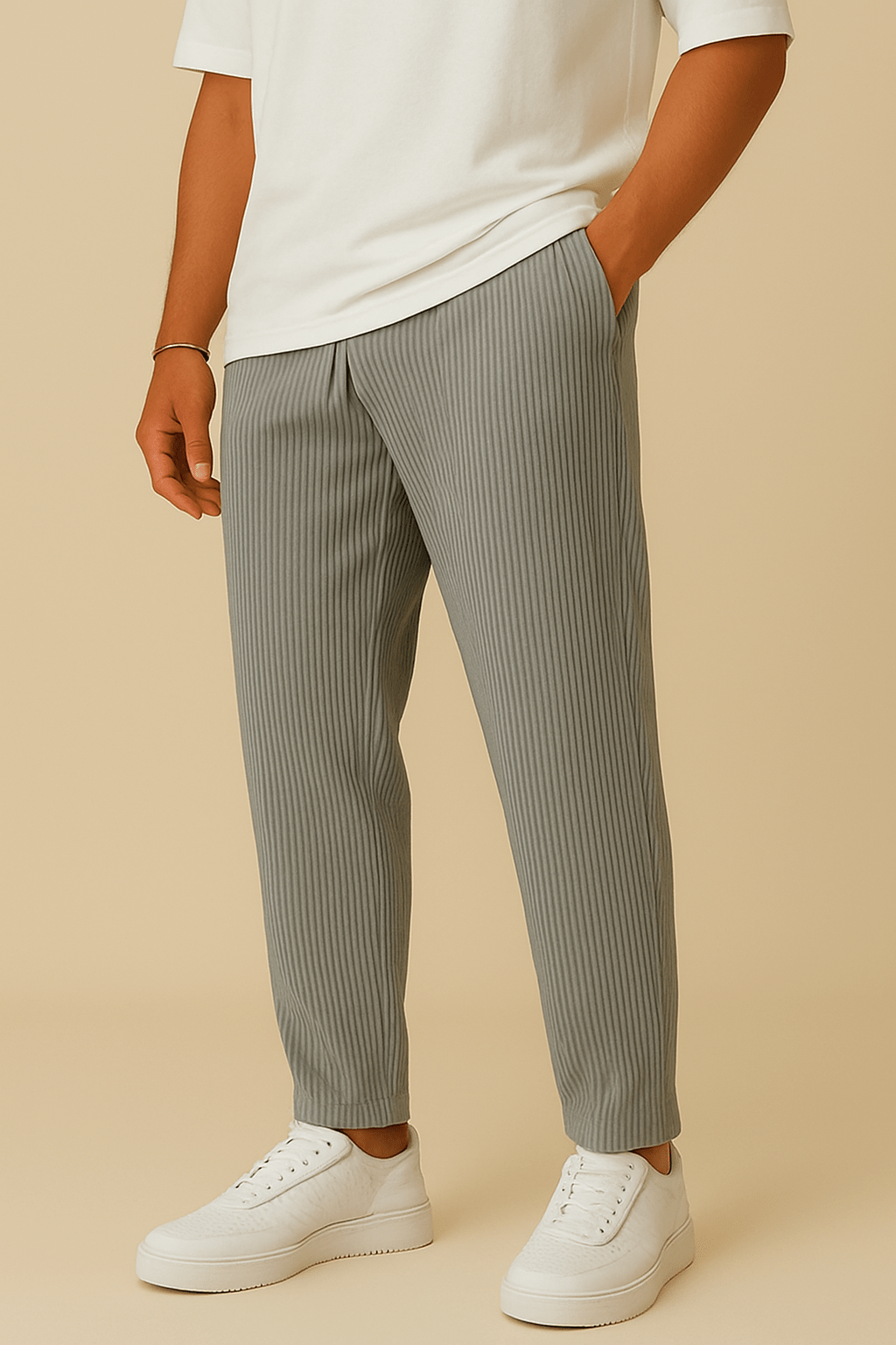 WILHELM | Herren Hose in Rippstruktur mit lockerem Schnitt und flexiblem Bund
