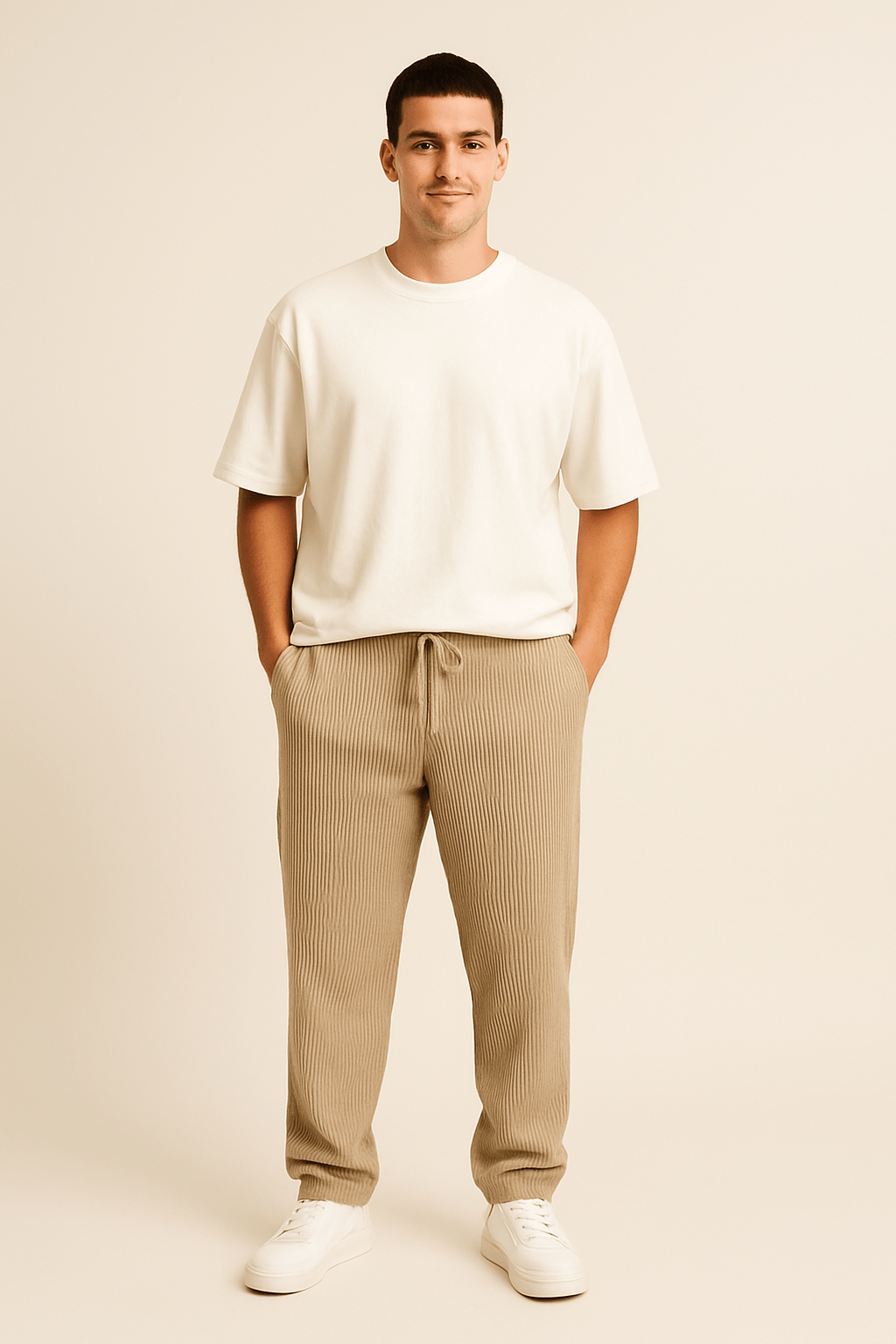 WILHELM | Herren Hose in Rippstruktur mit lockerem Schnitt und flexiblem Bund