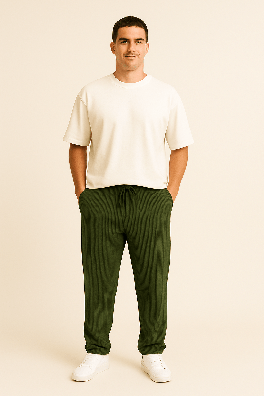 WILHELM | Herren Hose in Rippstruktur mit lockerem Schnitt und flexiblem Bund