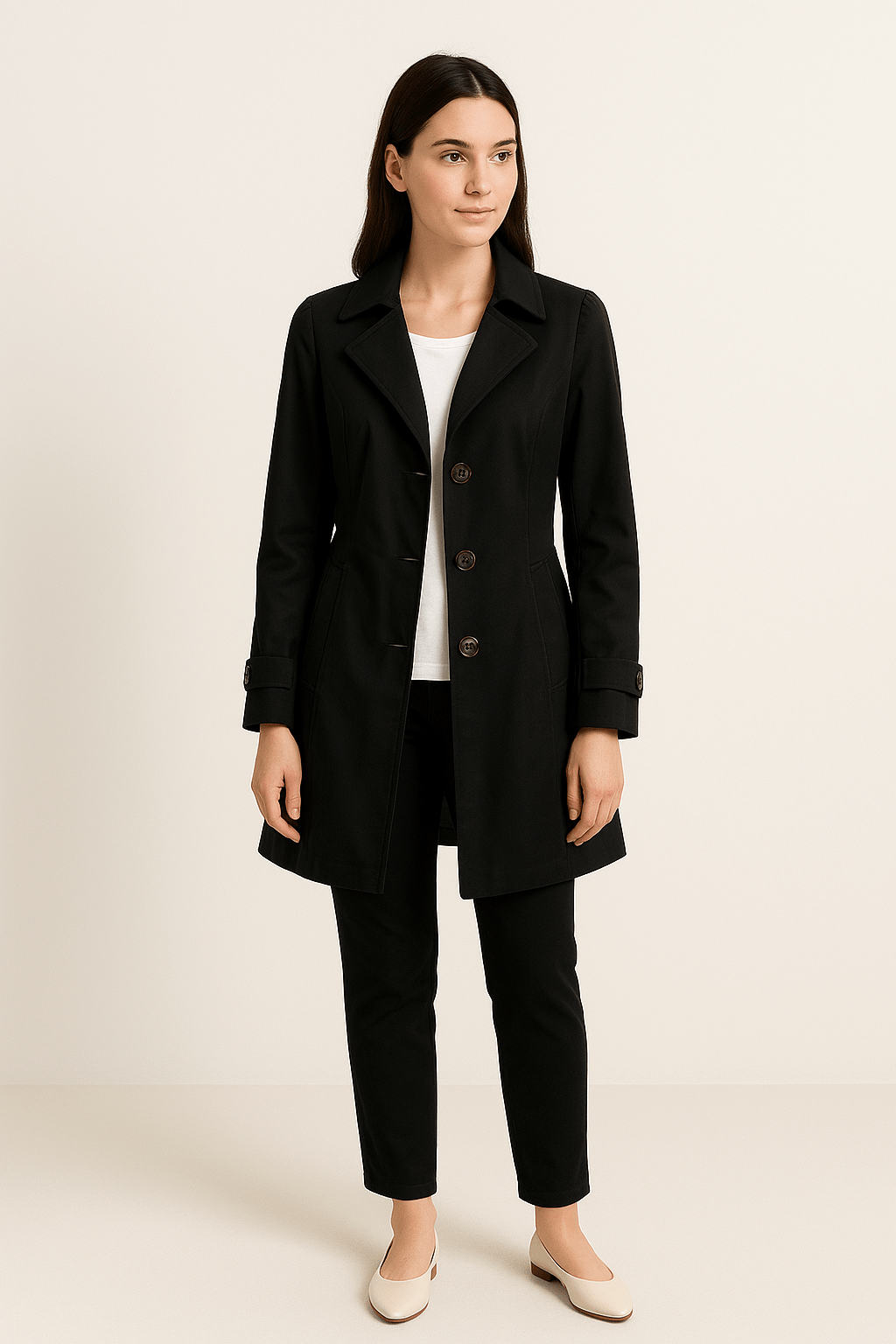 WILHELM | Damen Atmungsaktiver Trenchcoat mit Reverskragen und tailliertem Schnitt
