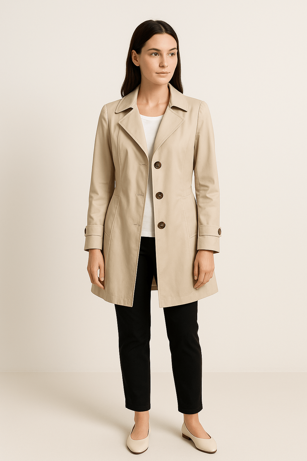 WILHELM | Damen Atmungsaktiver Trenchcoat mit Reverskragen und tailliertem Schnitt