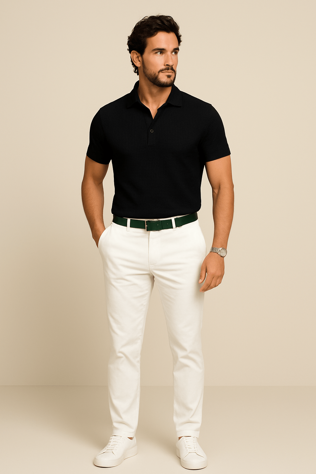 WILHELM | Herren Poloshirt aus Waffelstrick für Sommer und Übergangszeit