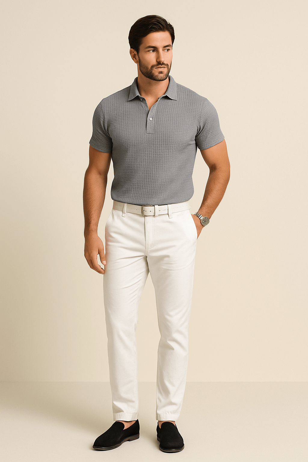 WILHELM | Herren Poloshirt aus Waffelstrick für Sommer und Übergangszeit