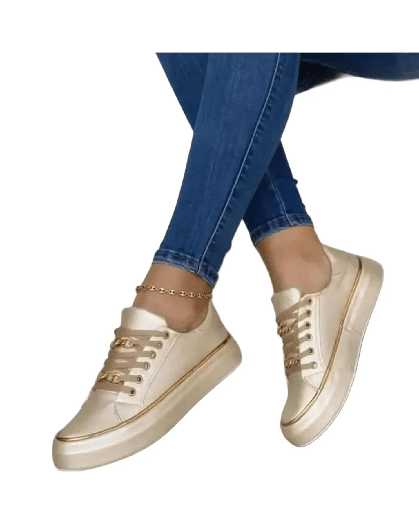 WILHELM | Damen Sneaker weiß mit goldfarbenem Akzent für Arbeit & Freizeit