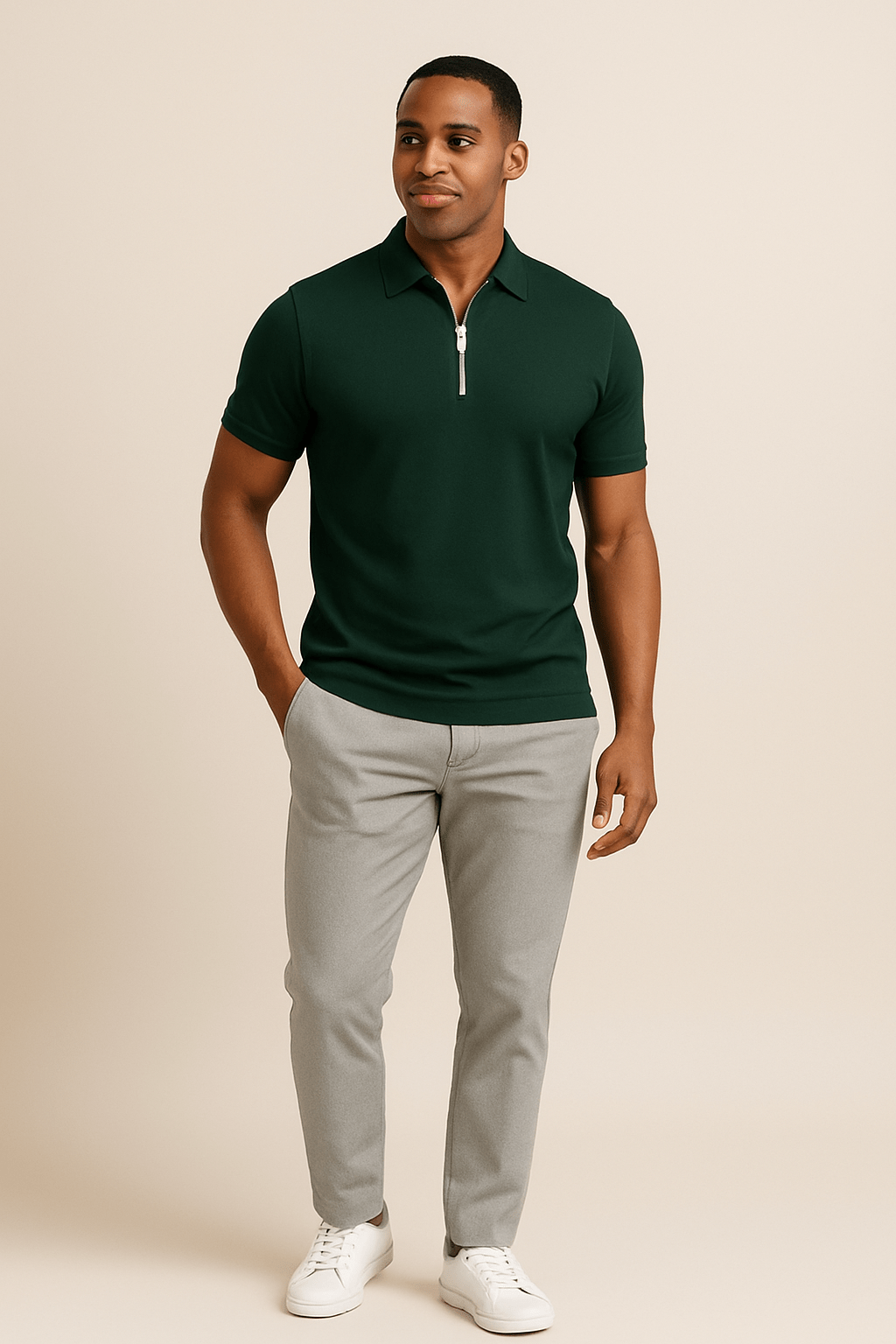WILHELM | Herren Sommer Poloshirt mit Reißverschluss und schmaler Passform