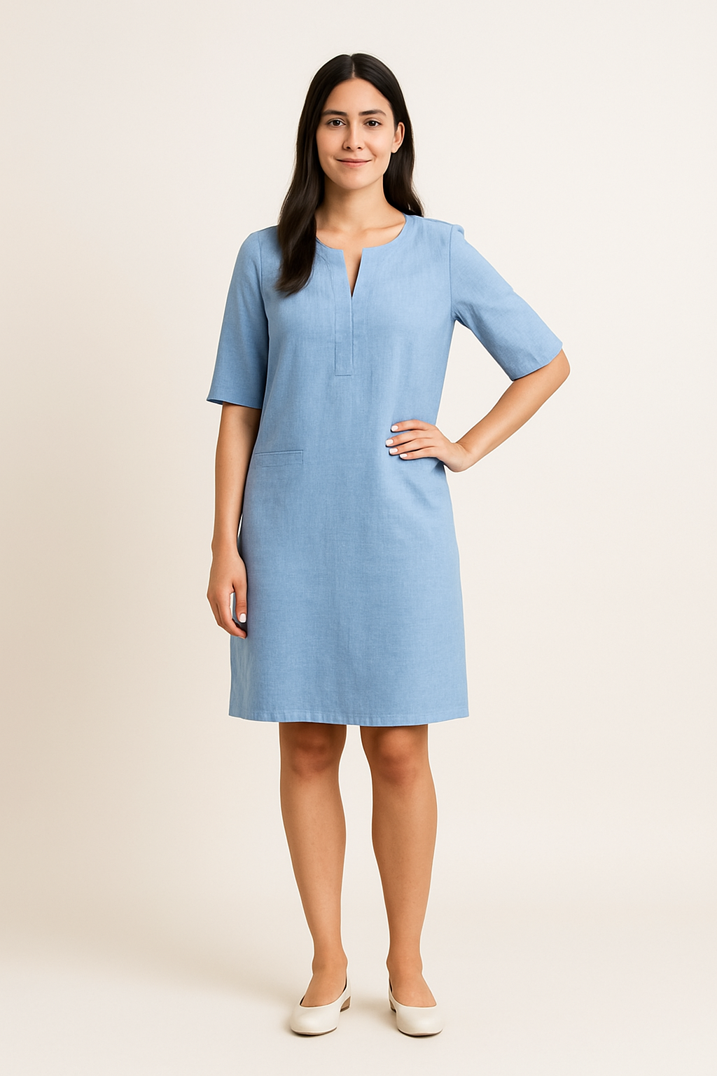 WILHELM | Sommerliches Damen Kleid in Leinenoptik mit taillierter Passform luftig & leicht