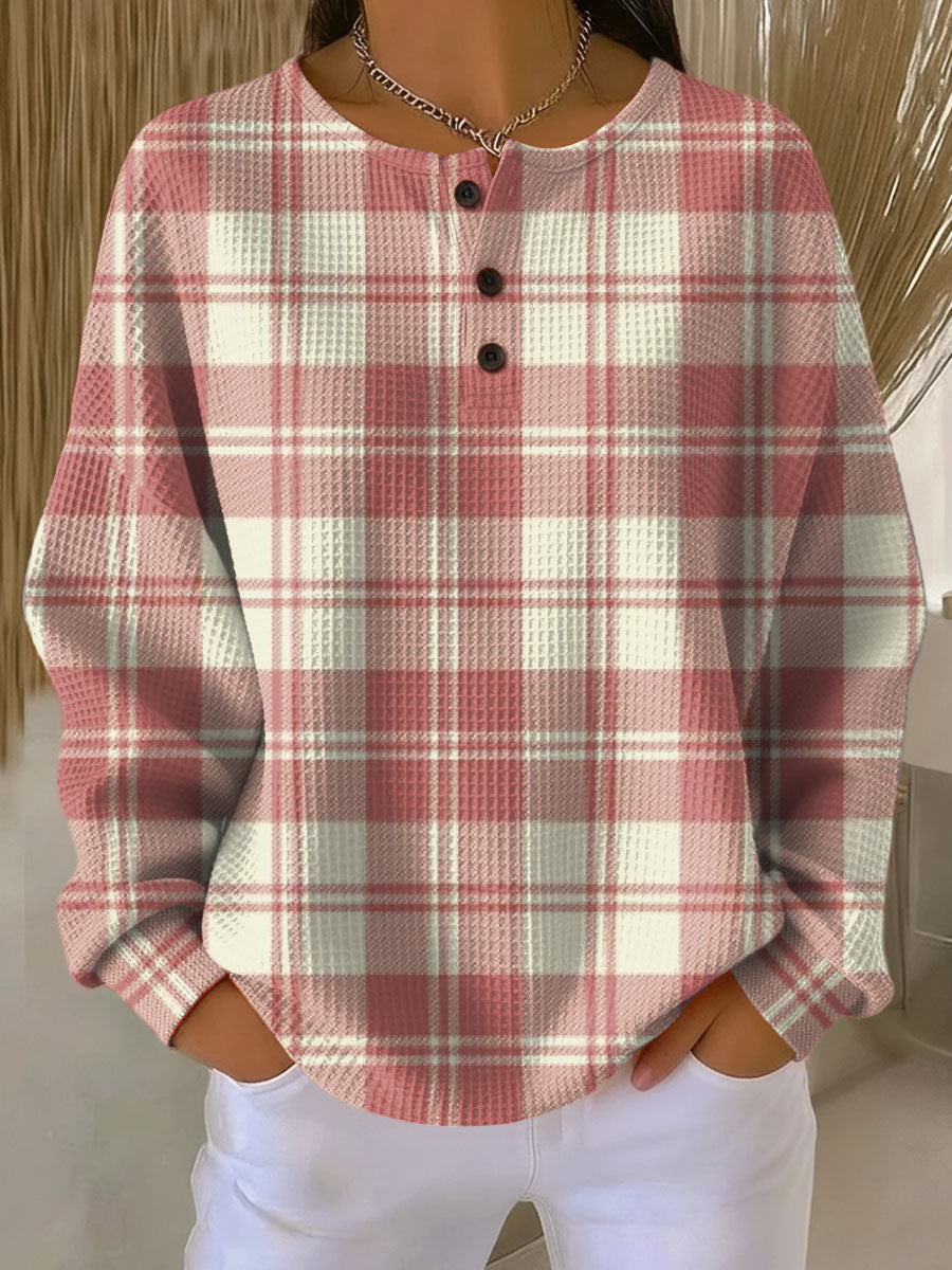 Damen Pullover Waffelstrick Langarm warme lockere bequeme weiche Passform