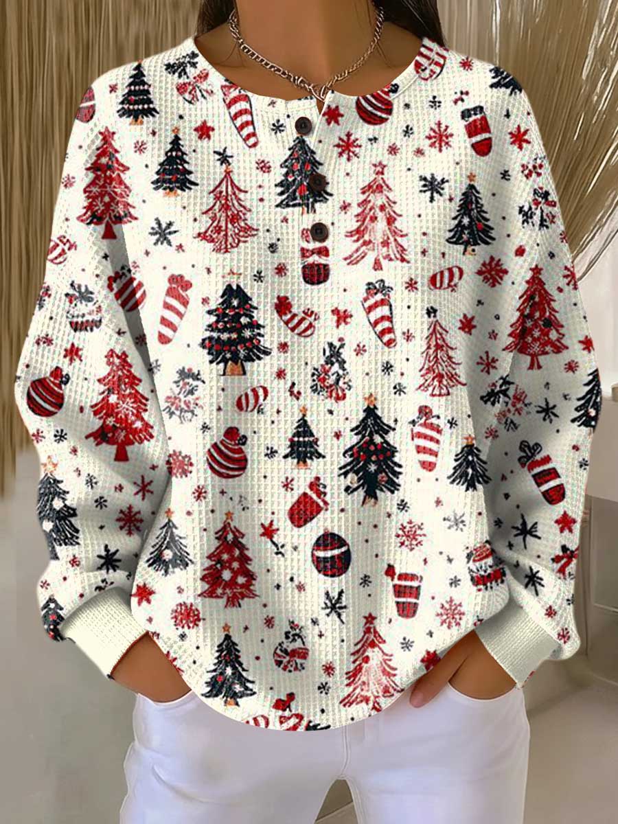 Damen Pullover Waffelstrick Langarm warme lockere bequeme weiche Passform