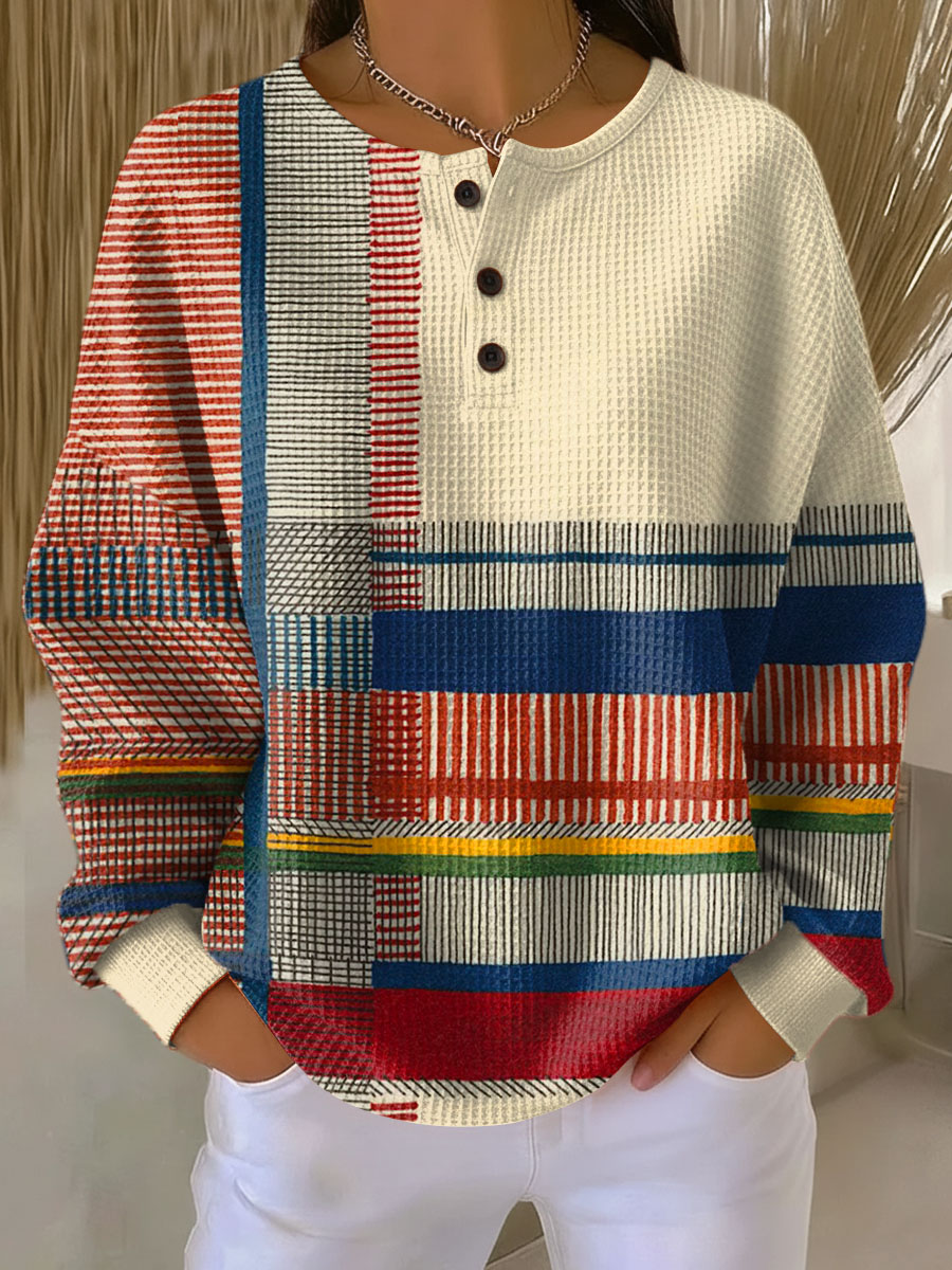 Damen Pullover Waffelstrick Langarm lose warme bequeme Passform