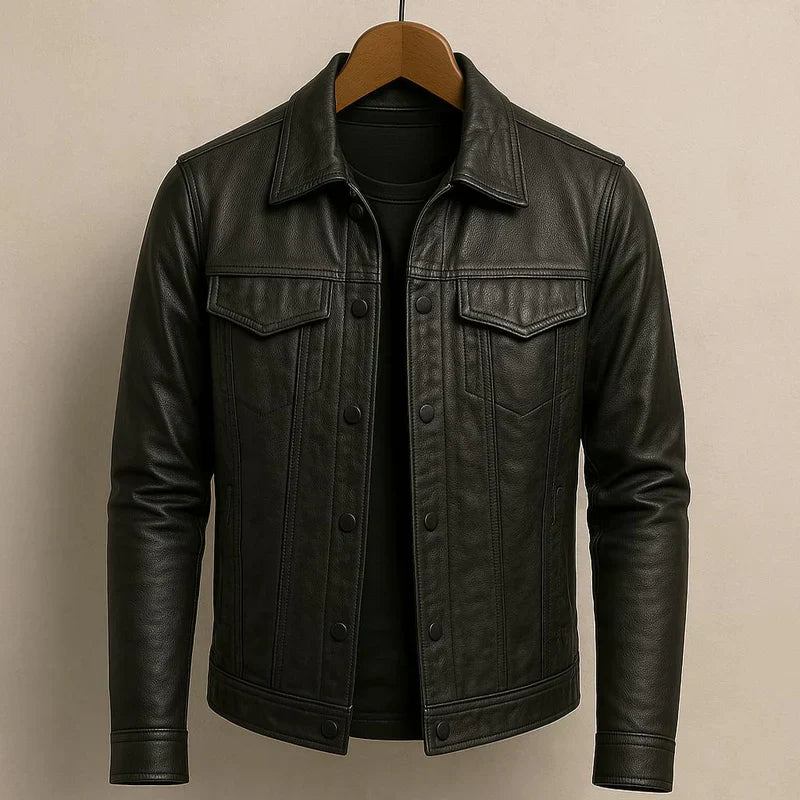 Herren Biker Lederjacke asymmetrischer Reißverschluss Reverskragen klassischer Schnitt