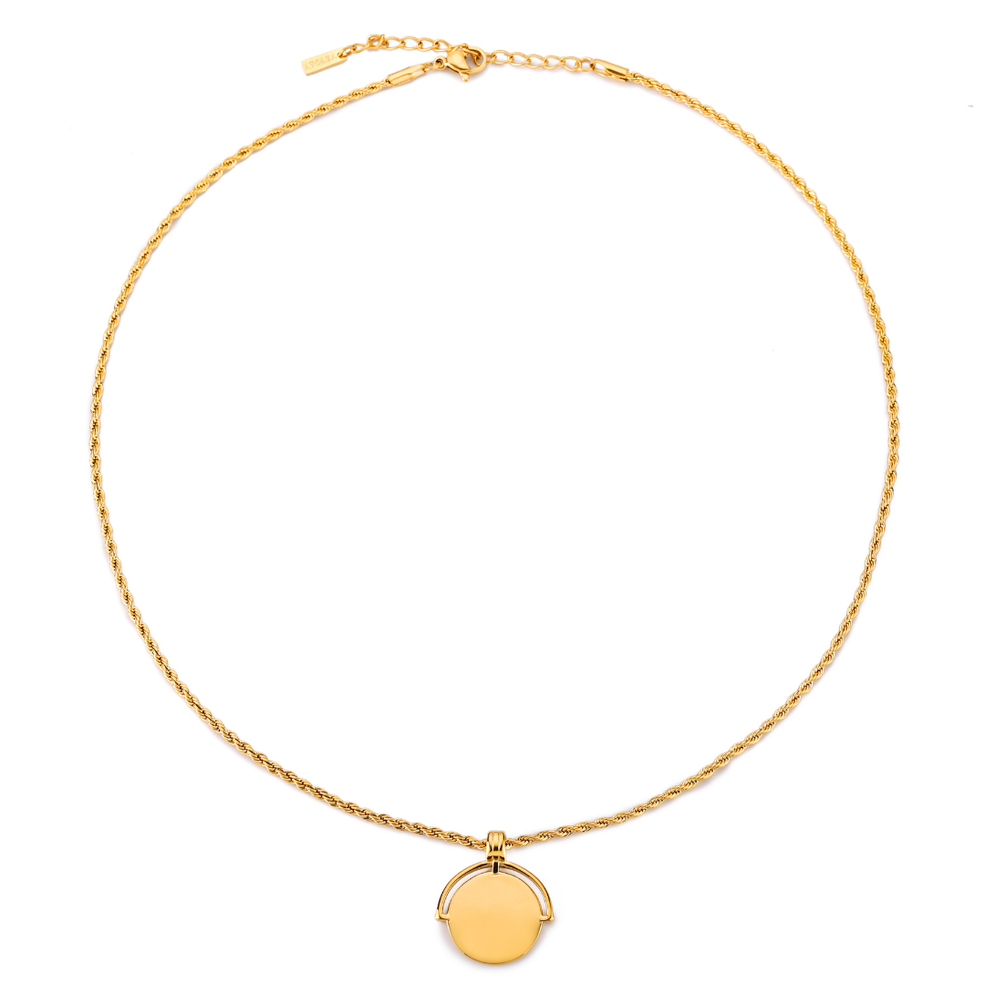 Damen Halskette Gold mit Gravur Anhänger personalisierbar Rope Chain Edelstahl wasserfest