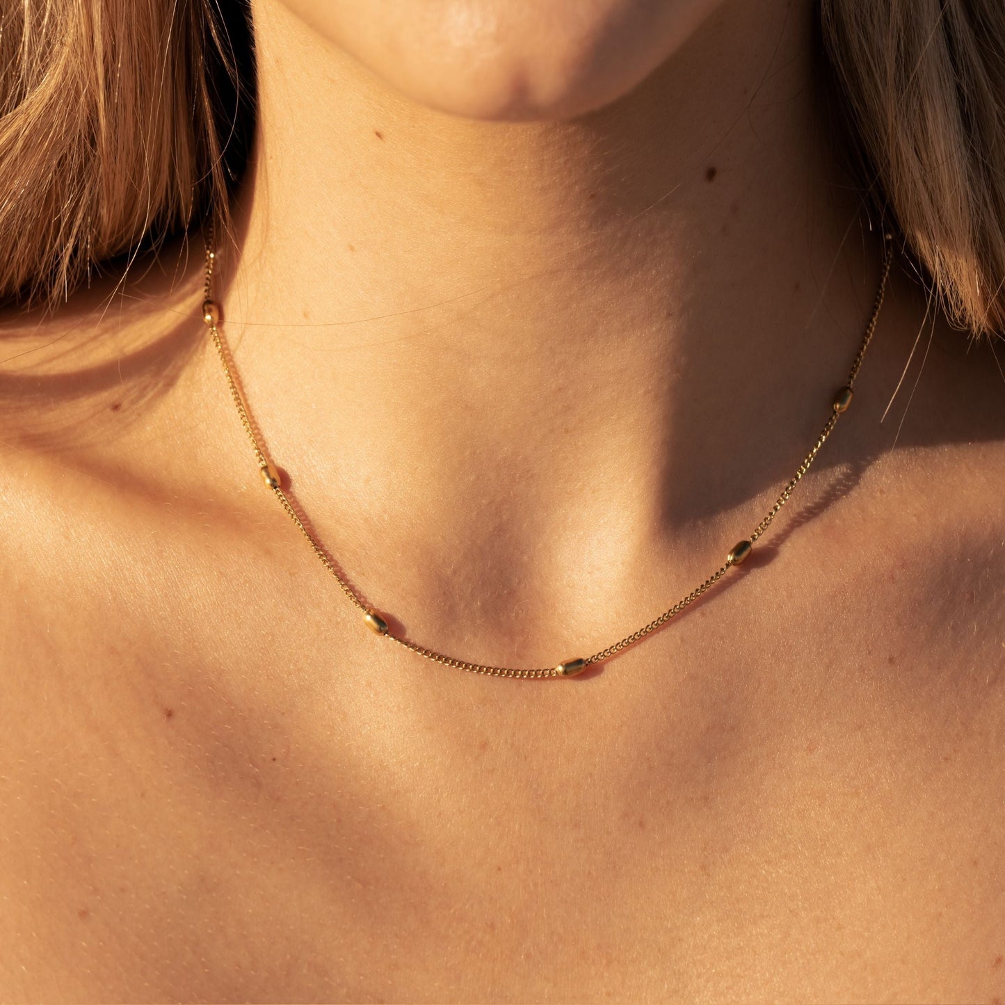 Damen Perlen Choker Gold Edelstahl 18K PVD Verstellbare Halskette Wasserfest 37 + 5 cm