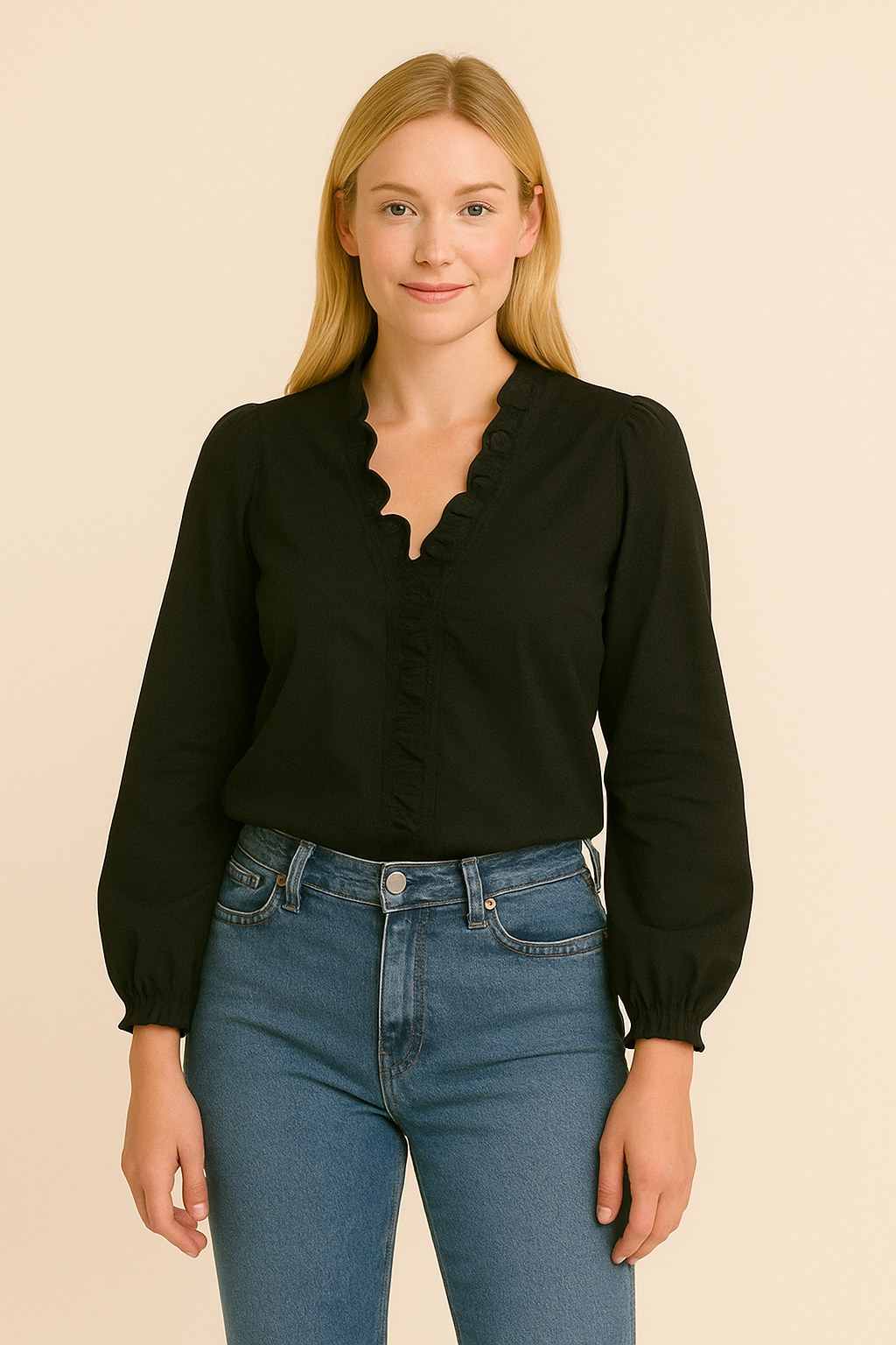 WILHELM | Damen Bluse mit Rüschen und V-Ausschnitt für Büro & Freizeit