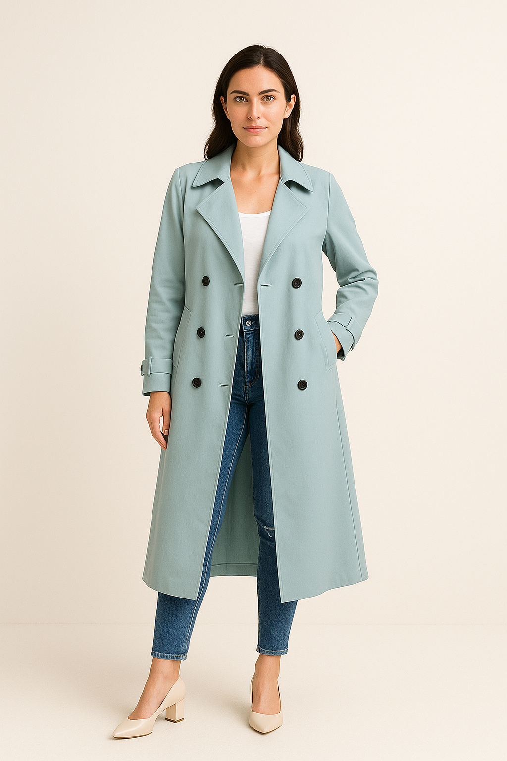 WILHELM | Damen Atmungsaktiver Trenchcoat lang mit tailliertem Schnitt