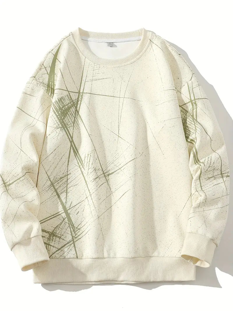 Herren Sweatshirt abstrakter Druck Schnitt locker atmungsaktiv Langarm bequem