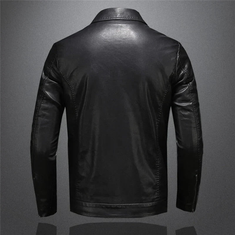 Herren Lederjacke Vegan Regular Fit Reißverschluss Slim Fit Übergangsjacke Elegant