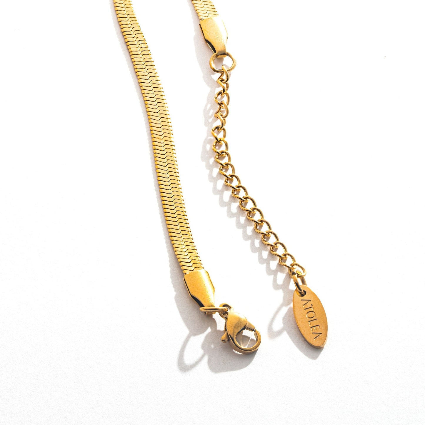 Damen Halsketten und Armband Set Gold Herringbone 2-teilig wasserfest hypoallergen Edelstahl vergoldet
