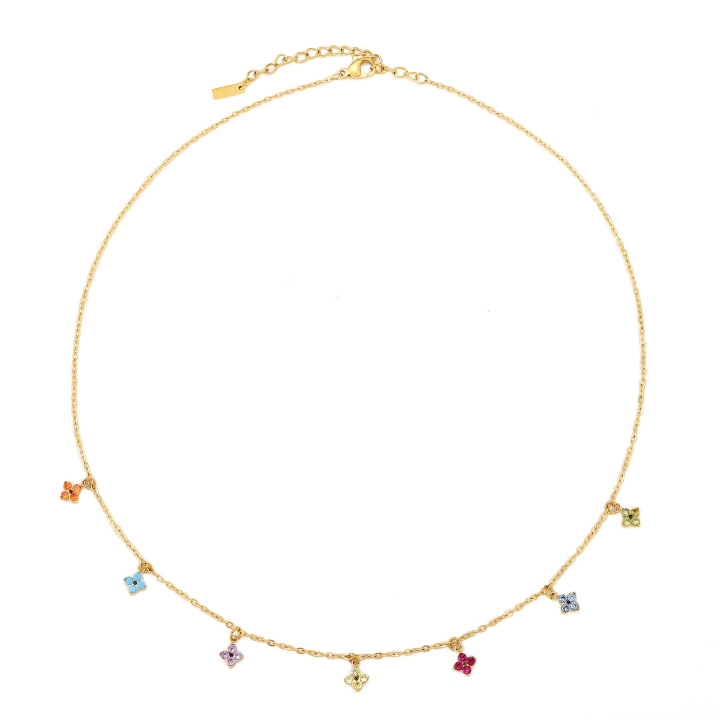 Damen Choker Halskette Gold Blumen Anhänger mit bunten Zirkonia Verstellbar Wasserfest Hypoallergen