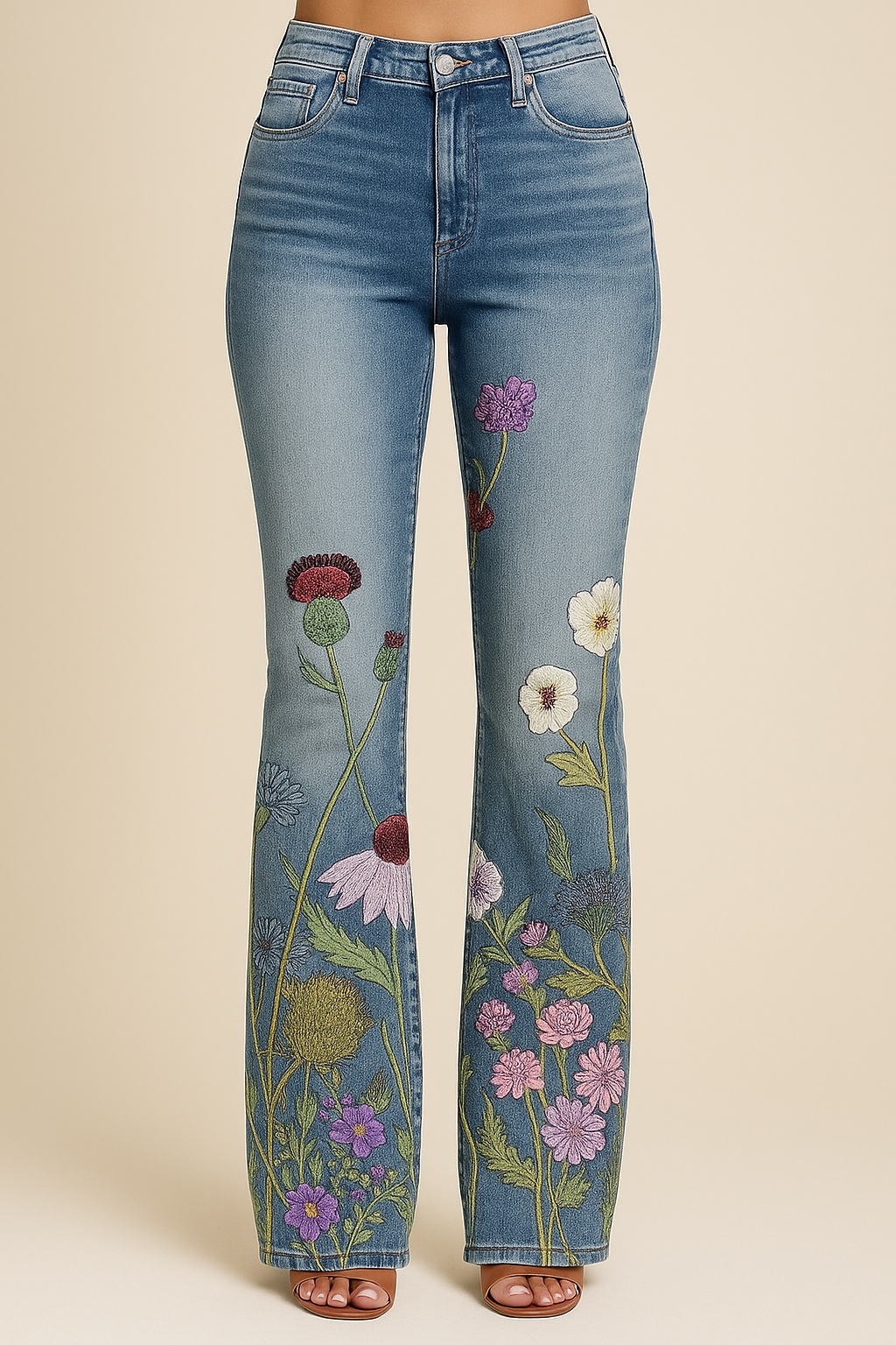 WILHELM | Damen Jeans mit Blumenmuster und hohem Bund für Arbeit & Freizeit