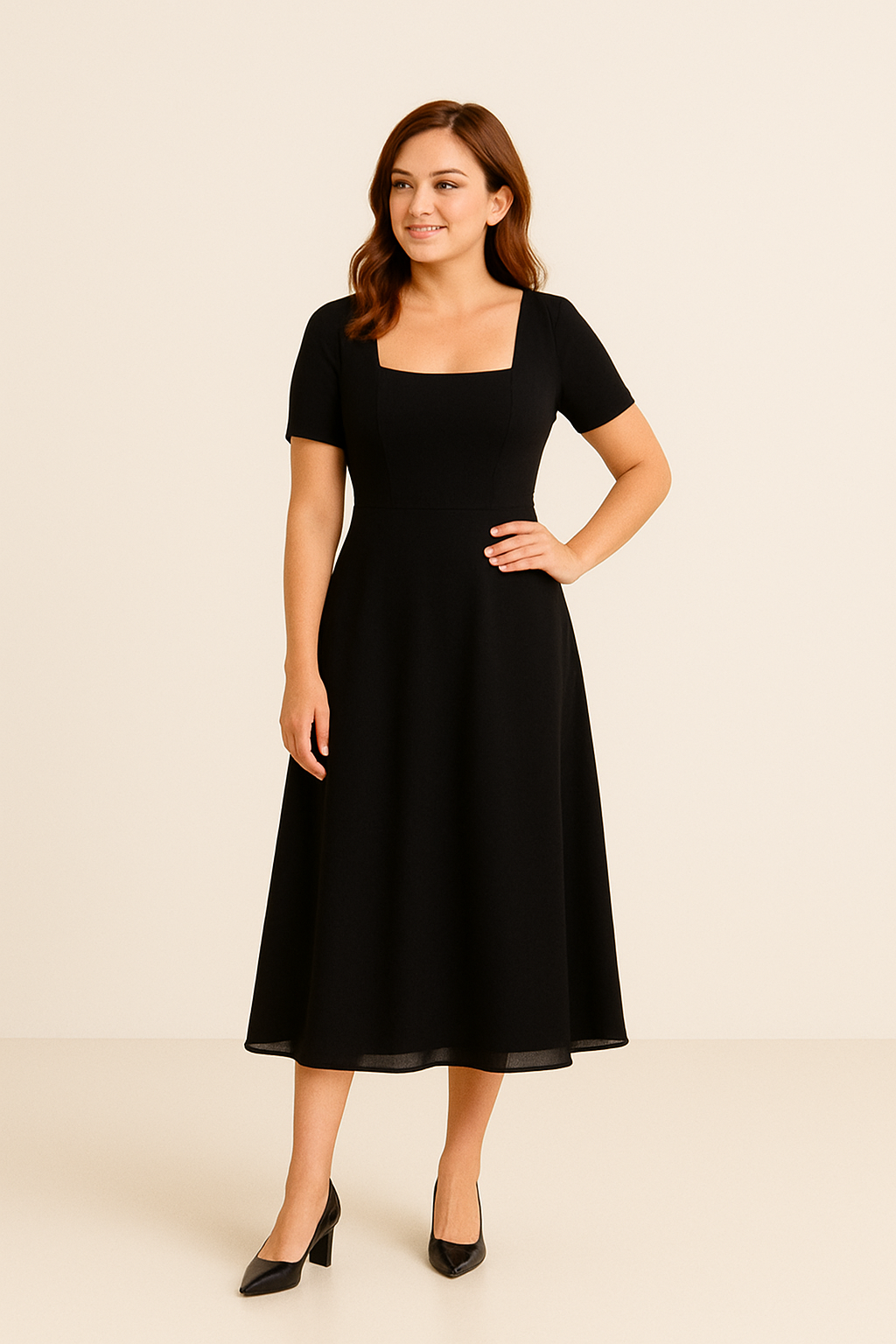 WILHELM | Sommerliches Damen A-Linien Midikleid mit eckigem Ausschnitt