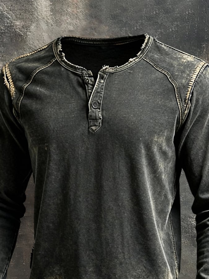 Herren Langarmshirt Baumwolle Vintage Look bequeme atmungsaktive reguläre Passform