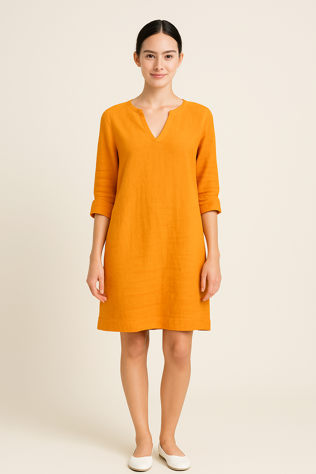 WILHELM | Damen Festliches Sommerkleid im Leinenstil mit V-Ausschnitt
