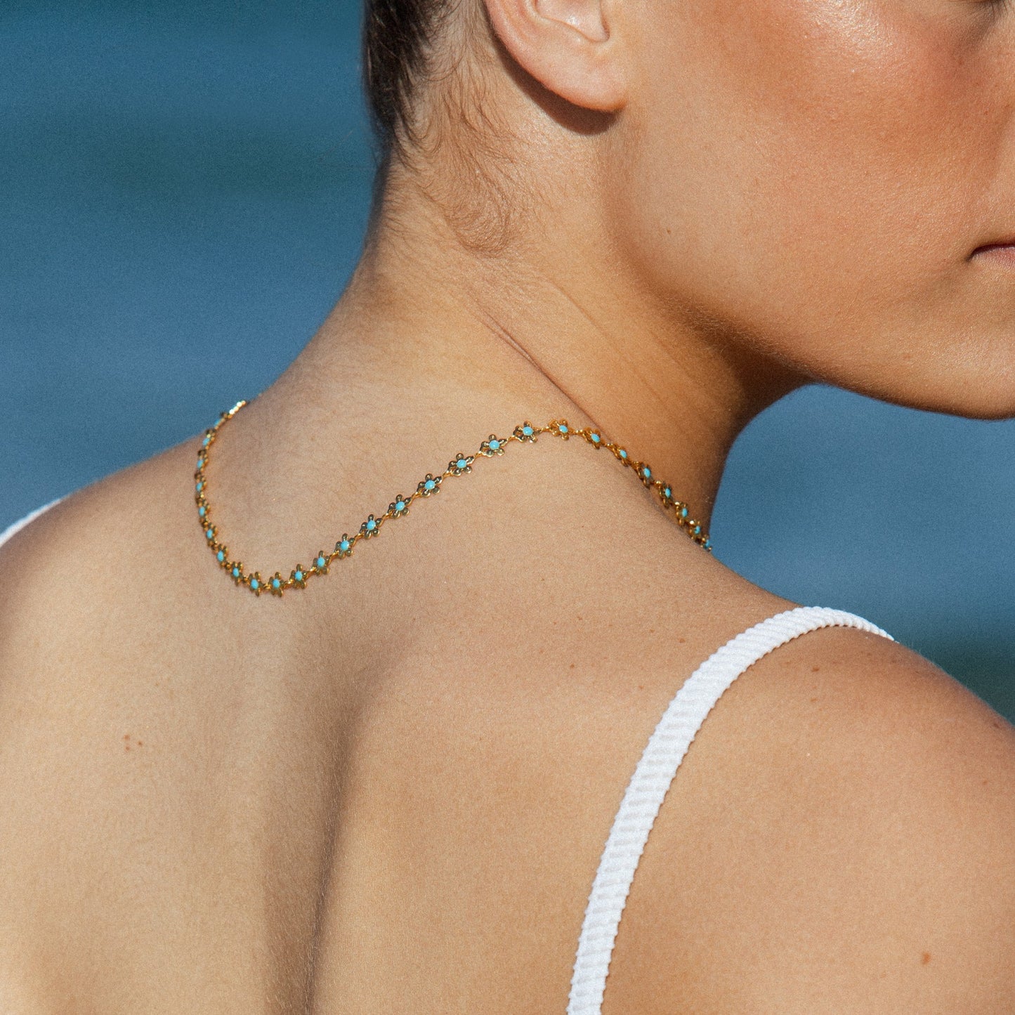 Damen Blumen Choker Gold Daisy Halskette verstellbar wasserfest Edelstahl
