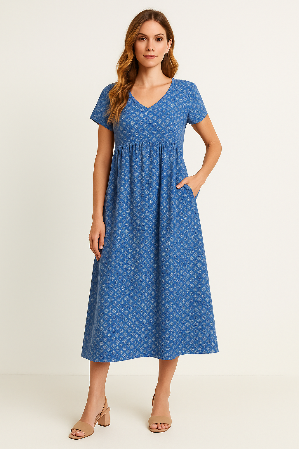 WILHELM | Damen Maxikleid mit V-Ausschnitt und Empire-Taille luftig & leicht