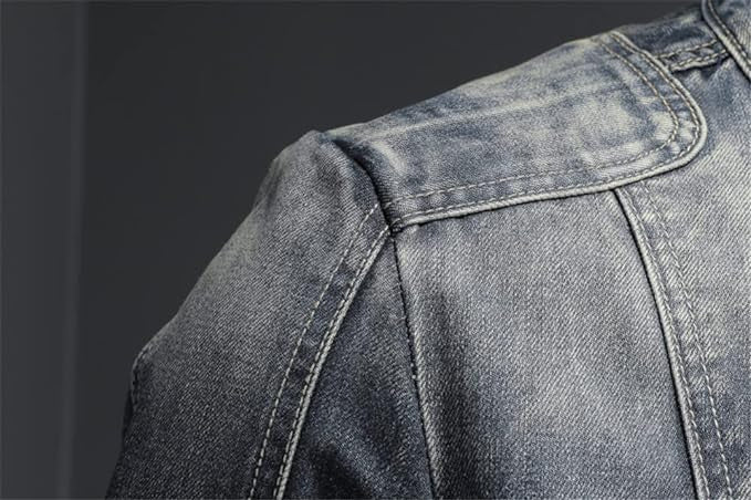 Herren Jeansjacke Denim Regular Fit Langarm Reißverschluss Freizeit Übergangsjacke Used Look
