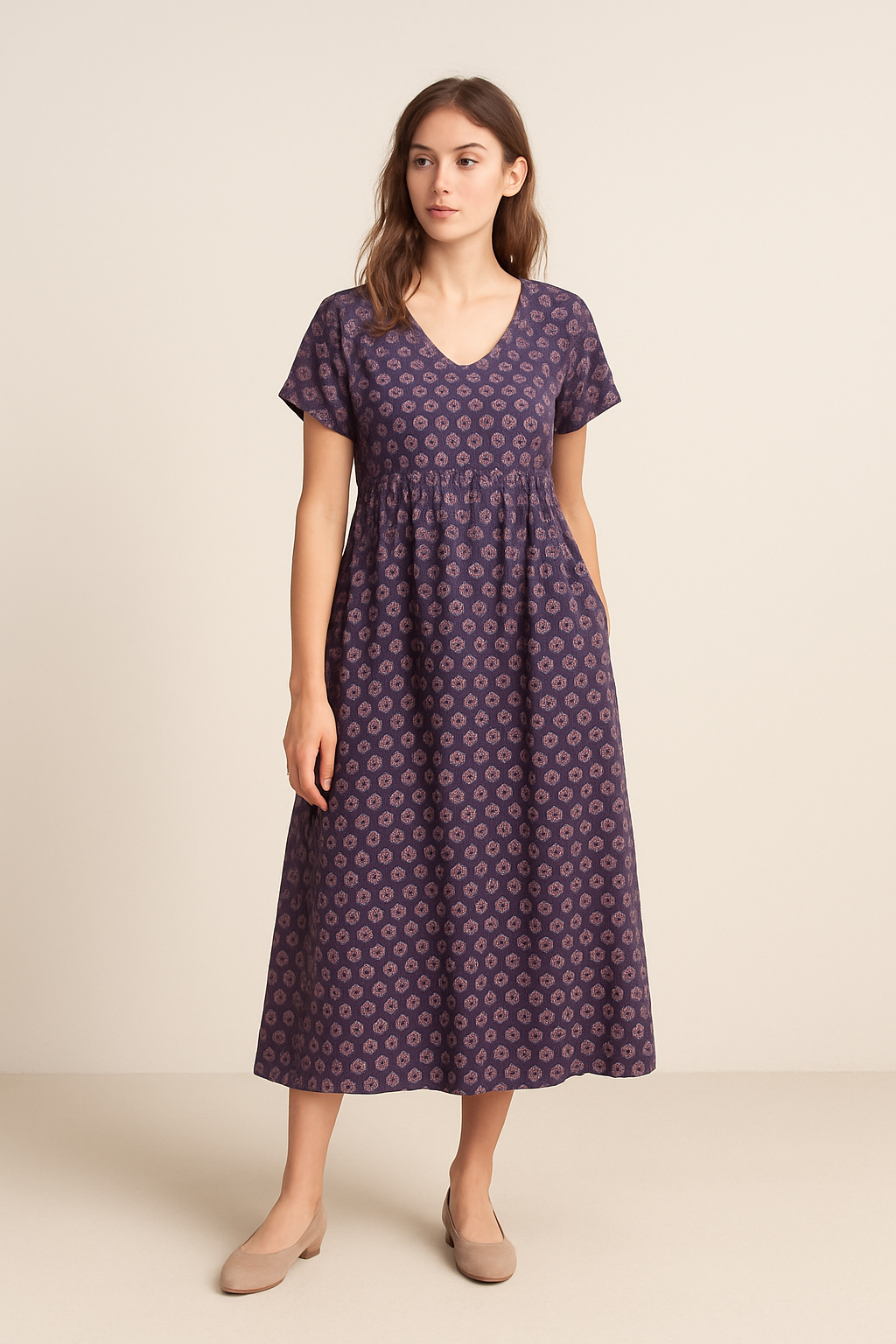 WILHELM | Damen Maxikleid mit V-Ausschnitt und Empire-Taille luftig & leicht