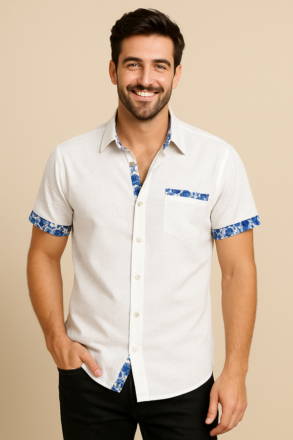 WILHELM | Herren Kurzarmhemd in Leinenoptik für Sommer und Freizeit