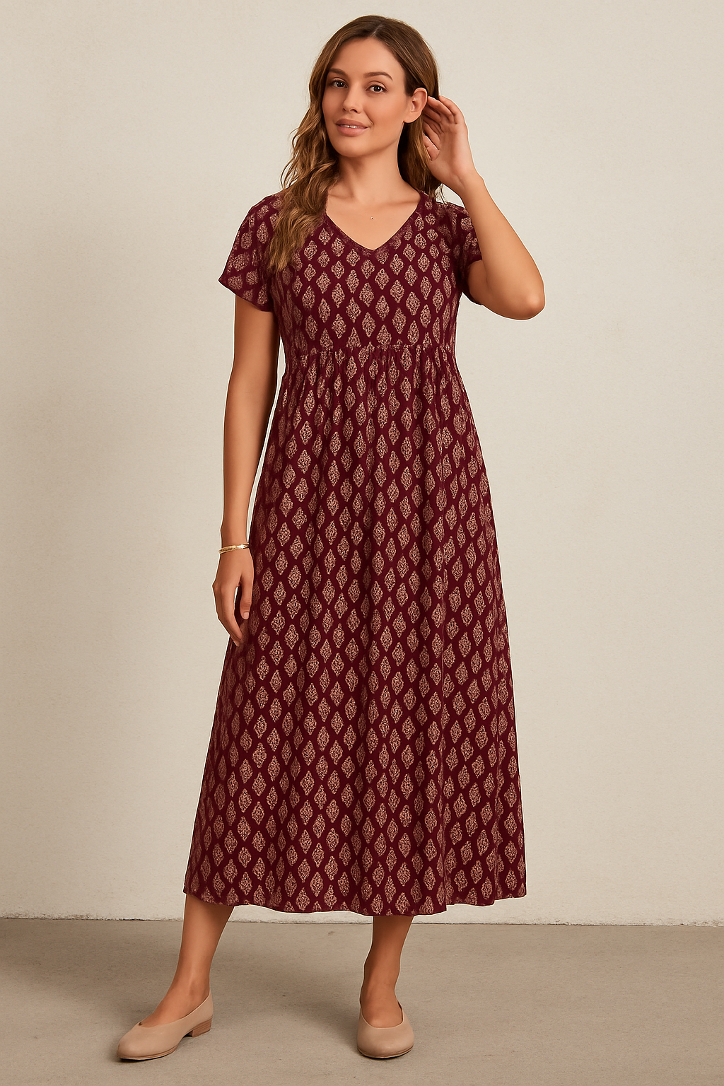 WILHELM | Damen Maxikleid mit V-Ausschnitt und Empire-Taille luftig & leicht
