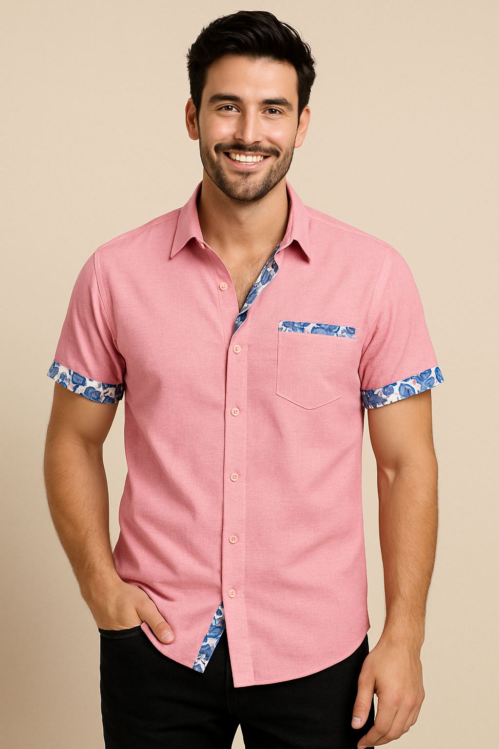 WILHELM | Herren Kurzarmhemd in Leinenoptik für Sommer und Freizeit