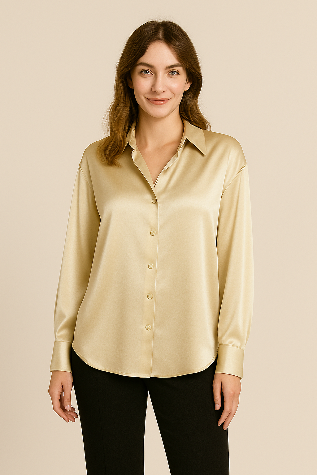 WILHELM | Festliche Damen Bluse mit seidigem Finish und klassischer Knopfleiste