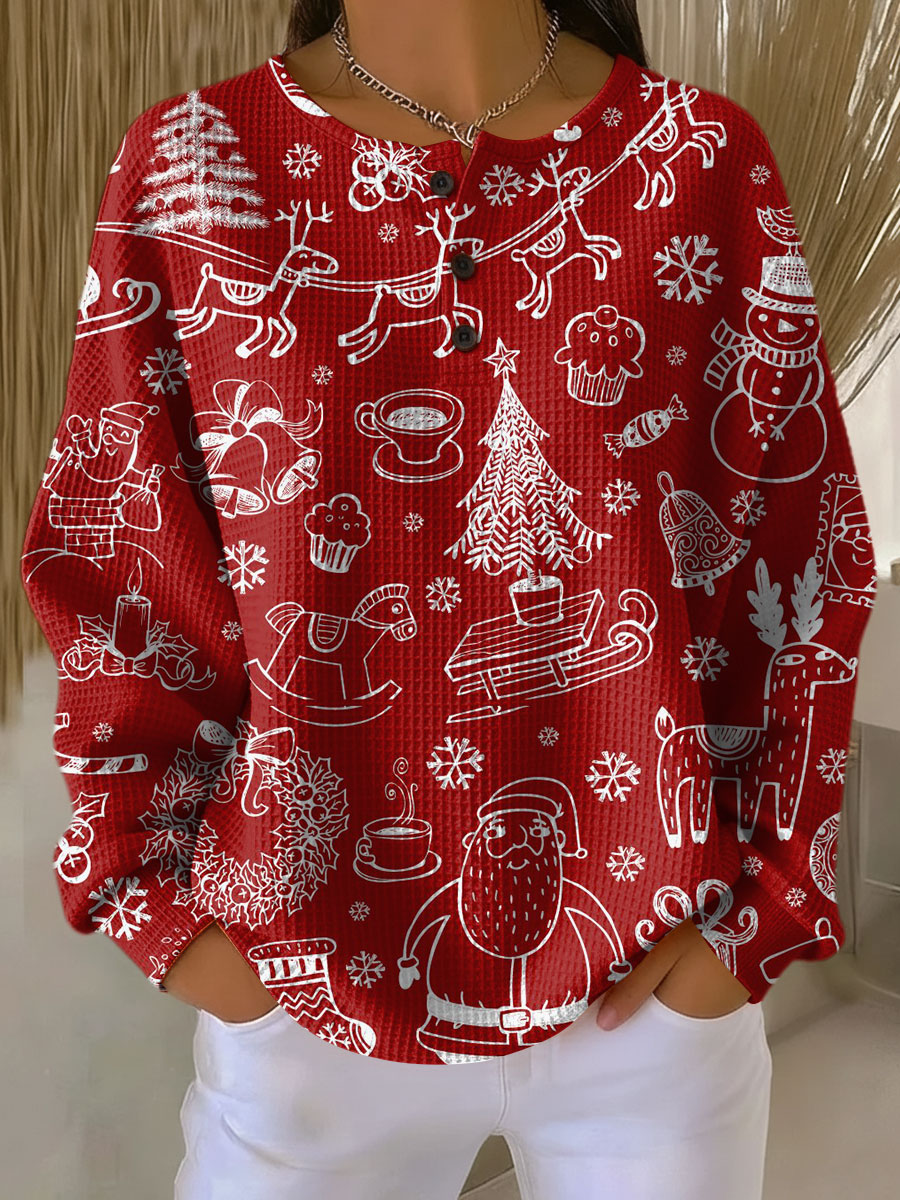 Damen Pullover Waffelstrick Langarm warm