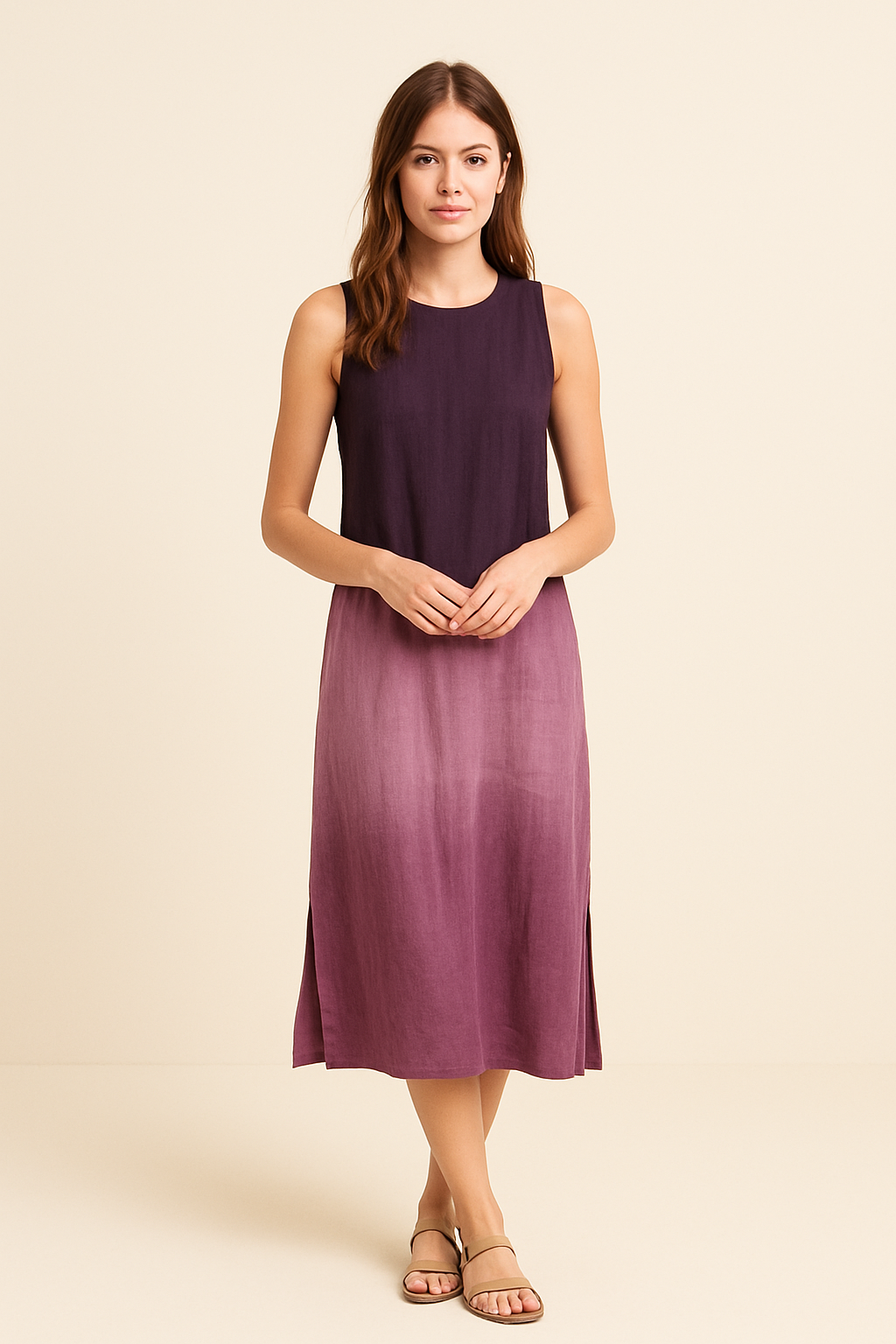 WILHELM | Damen Ärmelloses Maxikleid mit Rundhalsausschnitt luftig & leicht