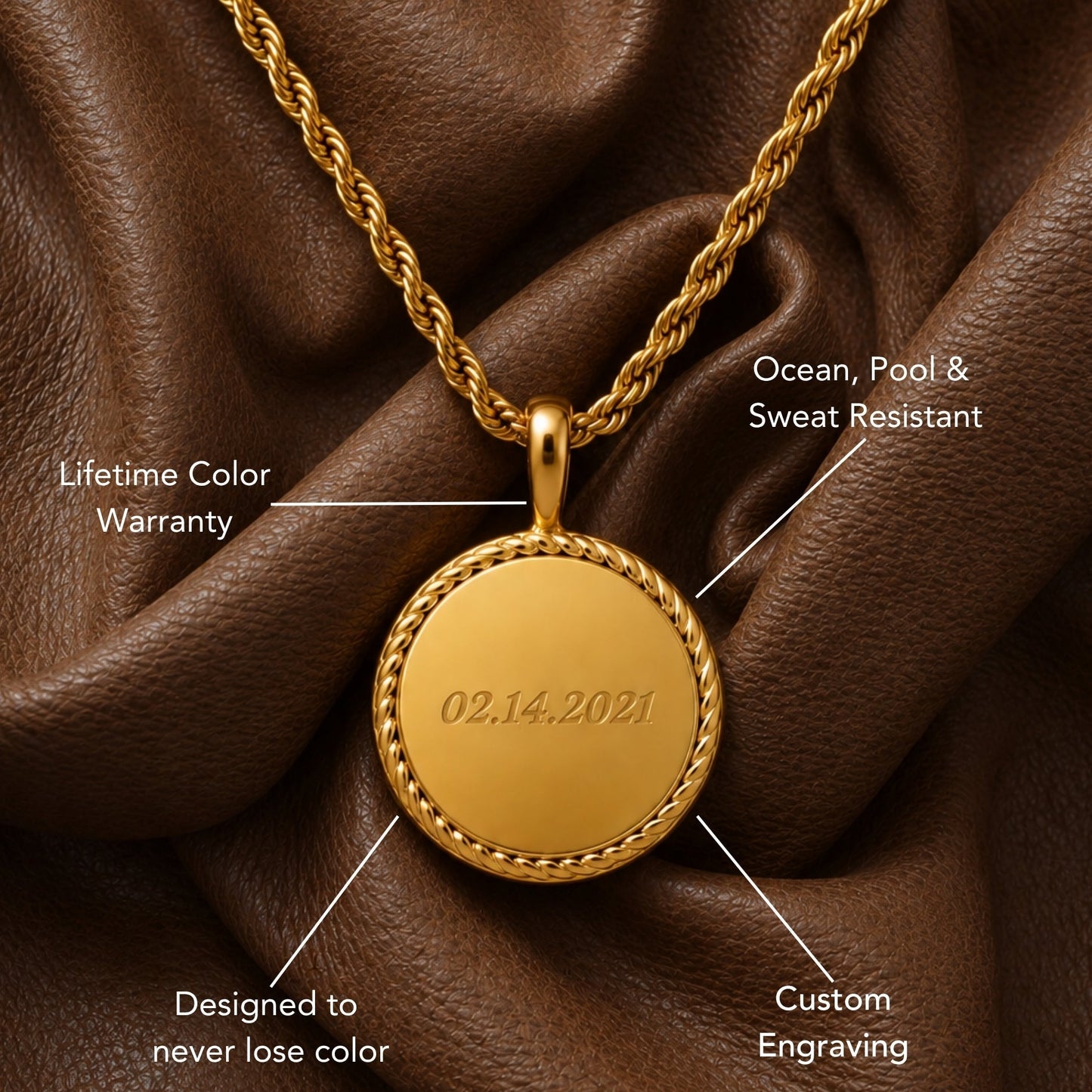 Damen Halskette Gold mit Gravur Anhänger personalisierbar Edelstahl wasserfest Vintage Design