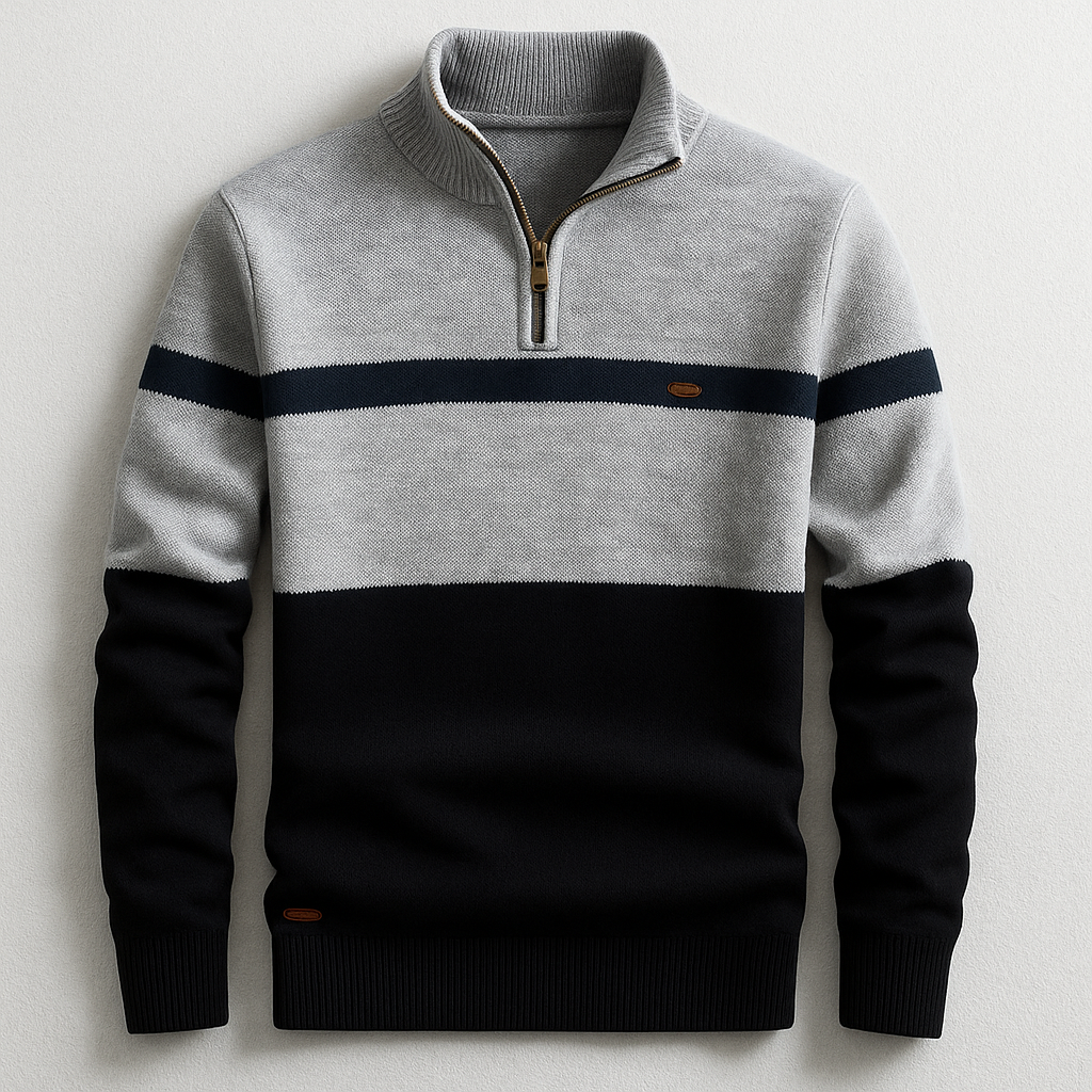 Herren Strickpullover gestreifter halber Reißverschluss Stehkragen angenehm warm