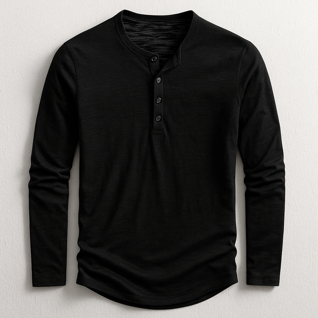 Herren Henley Langarmshirt Baumwolle